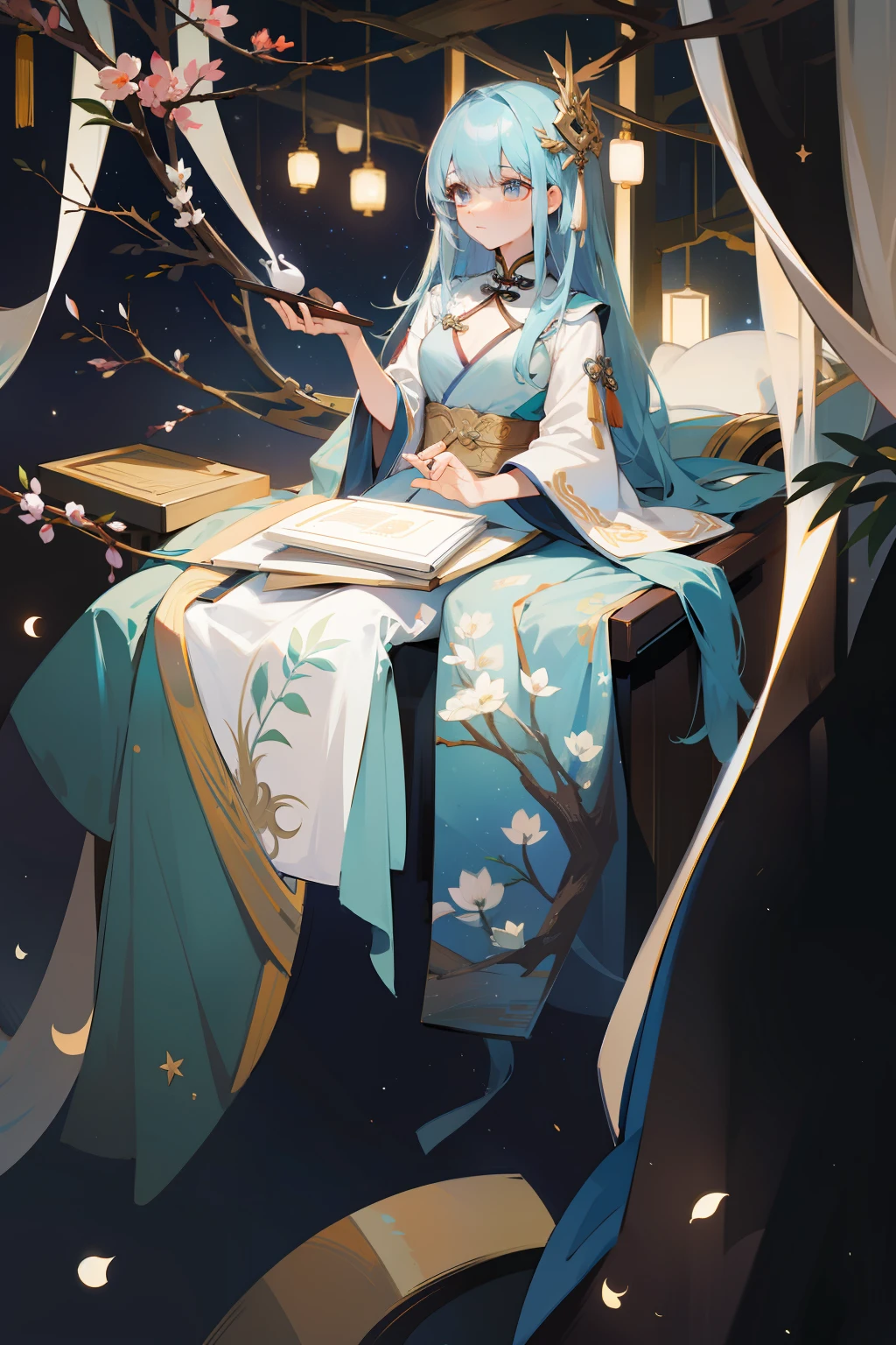 The maiden sits under the stars,Chinese lighting