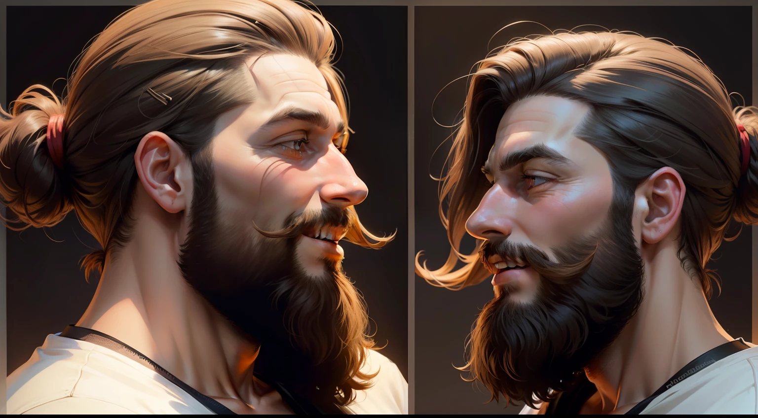 Bearded man in profile with a happy expression