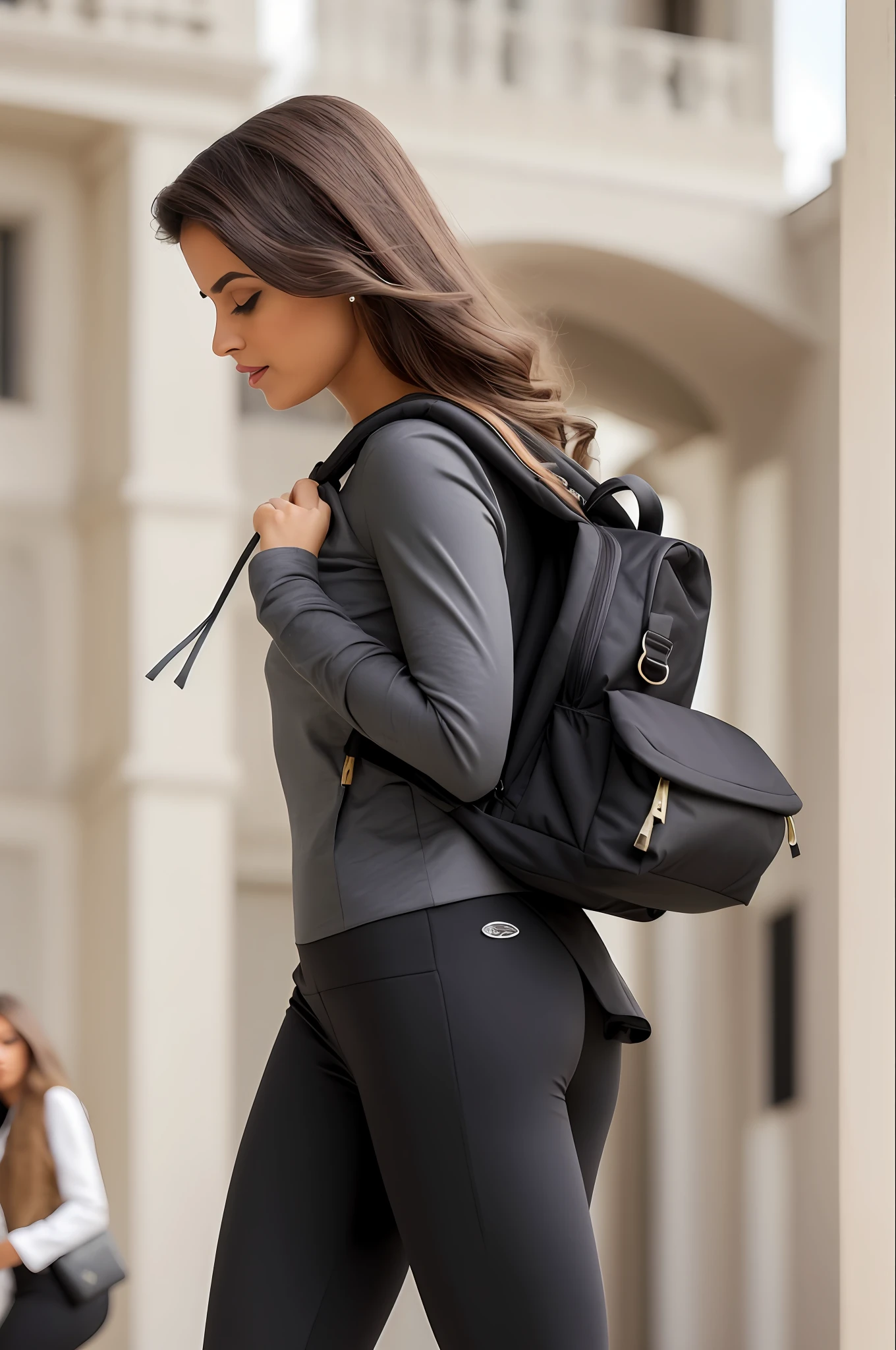 Mulher de legging preta apertada e uma mochila esportiva preta andando por uma rua, mochila escolar, propriedade bem definida tem, Invested Estate, Great Heritage, com uma mochila esportiva, usando roupas pretas apertadas, roupas pretas estanques, roupa apertada, saco sobre a cintura, Bautiful, exquisite black accessories, traje apertado, Garota sexy, Estilo sexy, roupa preta, usando roupas simples e apertadas, roupas esportivas, , vestido todo de preto, Amouranth, detalhes requintados e suaves
