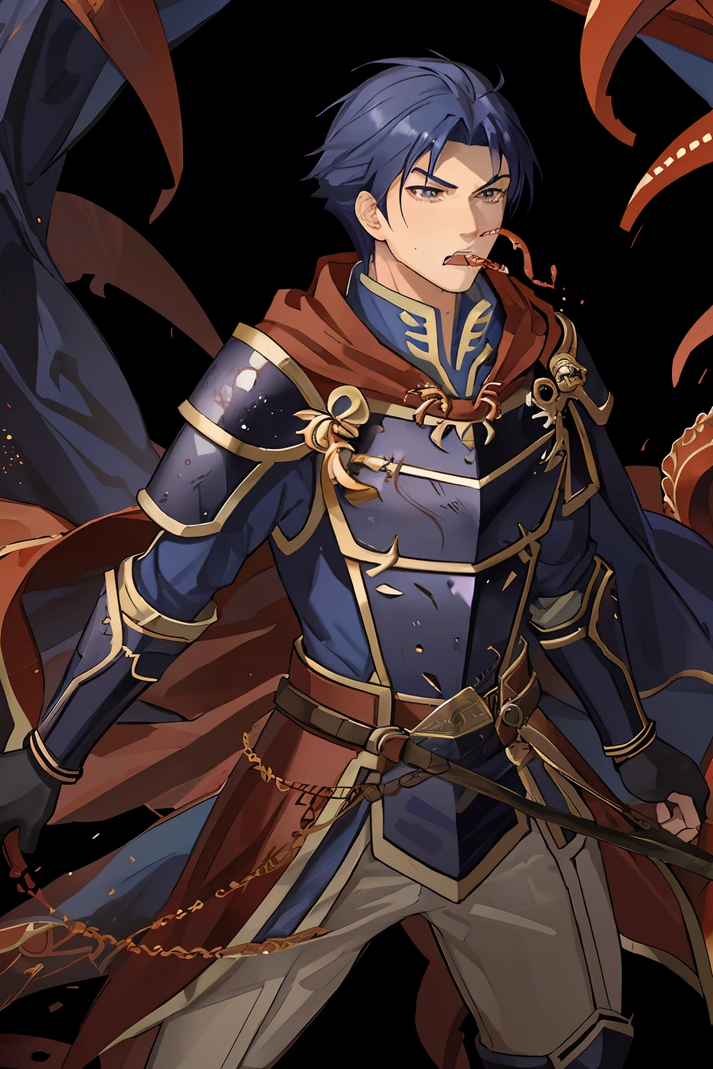 Hector Fey(adult man), 独奏, ember,looking at viewert,hale and hearty,Tough guy,Handsome,Handsome,Tied by tentacles(Mucus-secreting tentacles) ,with her mouth open,drools,perspire,Strong,Magnificent,Tight combat uniform,Armour,Armour,Get wet, mitts, 1 man,weeping,Be red in the face, Male focus,Tentacles wrapped around thighs(Octopus tentacles wrap around thighs), cloaks, Armour, Shoulder armor, Soaked leggings,Wrists bound by tentacles,Waist wrapped around tentacles