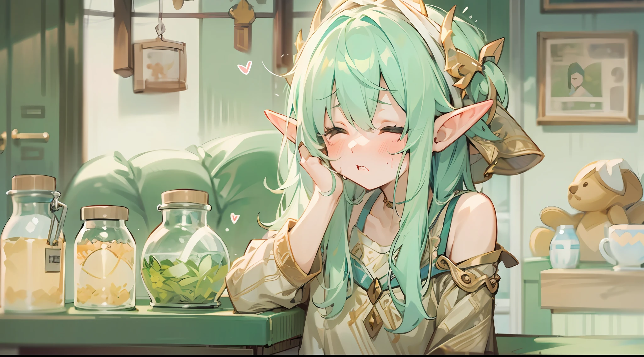 Full body shot of cute elf girl、Uncover the realities of her everyday life、Groaning at home、Drunk