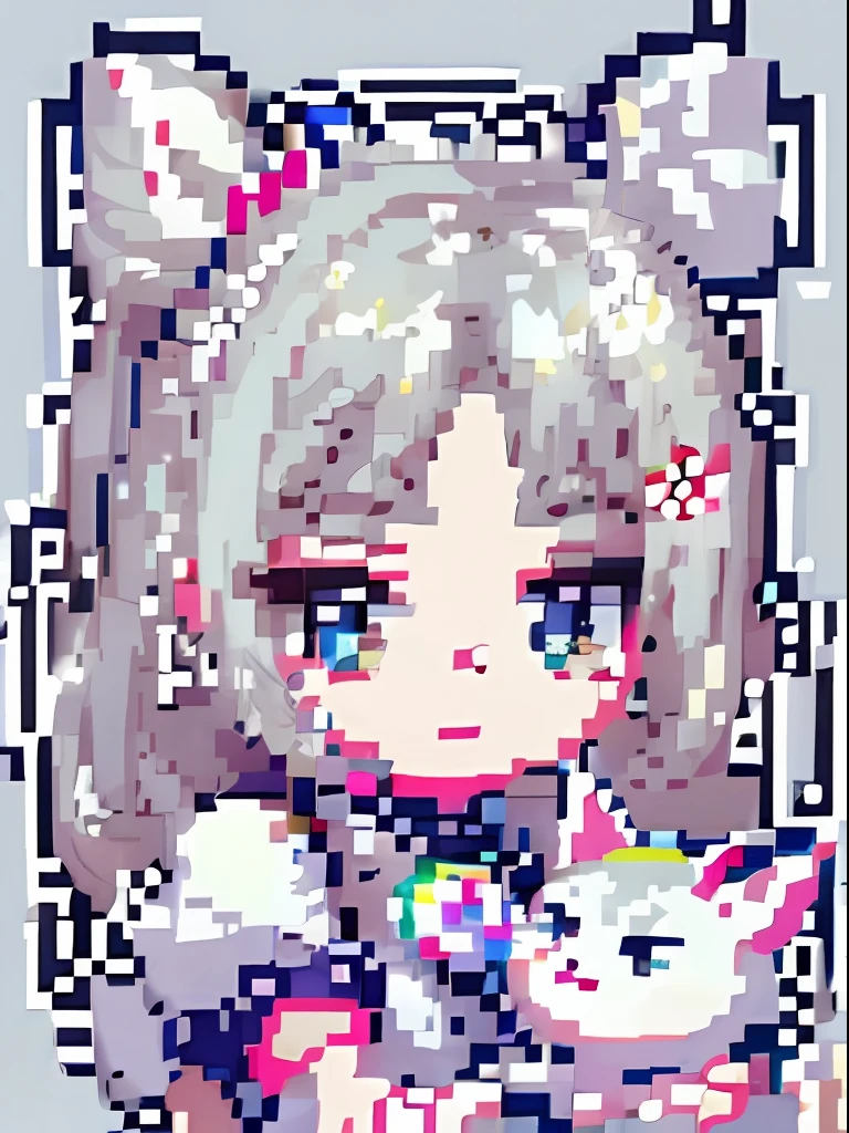 a close-up of pixel art  Girl, Silver Hair (Ponytail), Chibi, White ( Cat) Girl, Maple Island Mouse, Silver Girl, Pale, Girl Silver Hair,