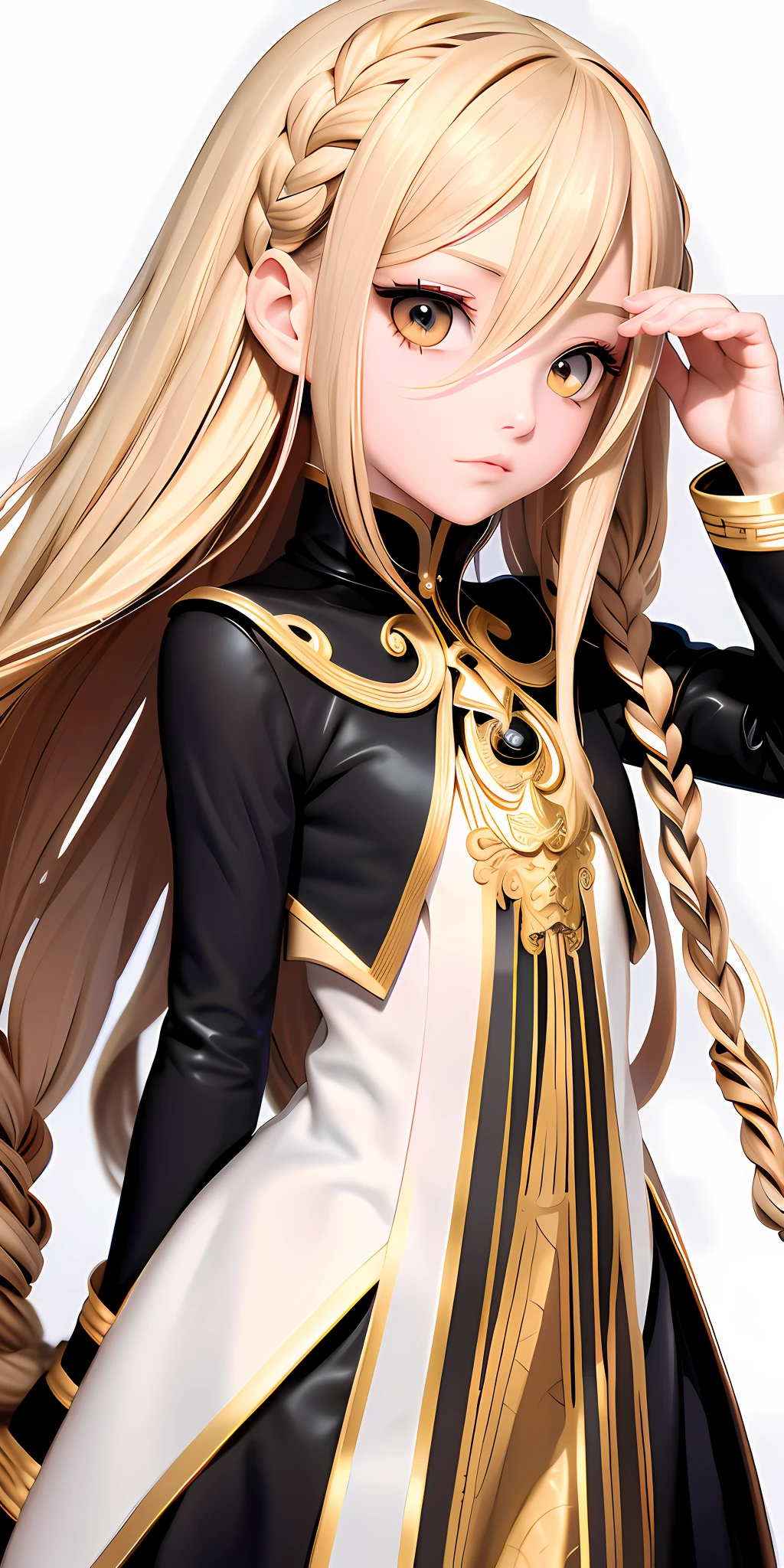 Need,tmasterpiece,whaite hair,Golden eyes,Manteau blanc,Look up,The upper part of the body,Hairline,Fair skin,Brown hair,long braid