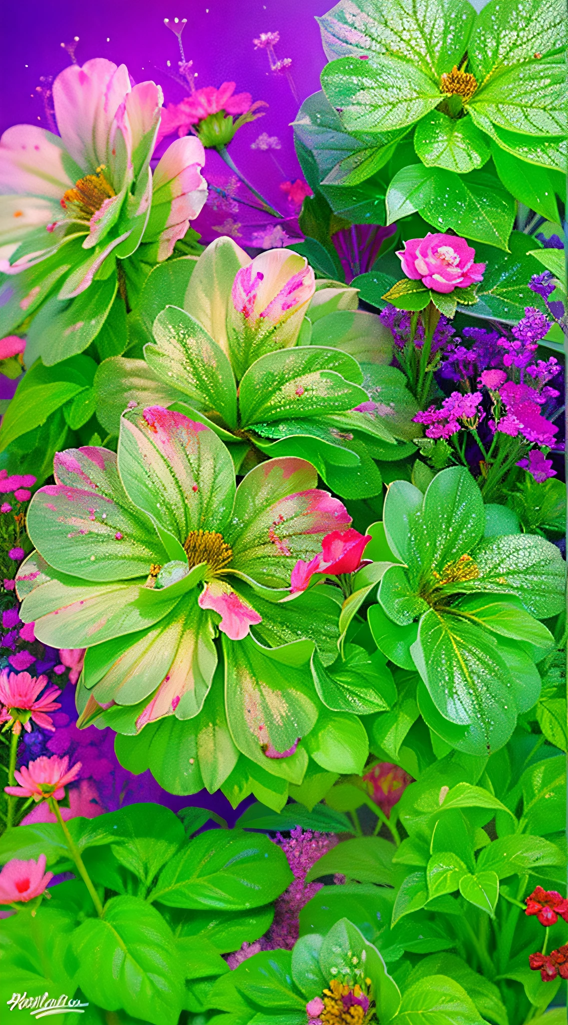 photorealestic，In the middle of a painting is a beautiful begonia,4K HD details，Beautiful digital artwork, detailed flowers , magical colorful flowers, Layered green，beautiful digital painting, wallpaper hd, colorful hd picure, beautiful  flowers, elegant digital painting