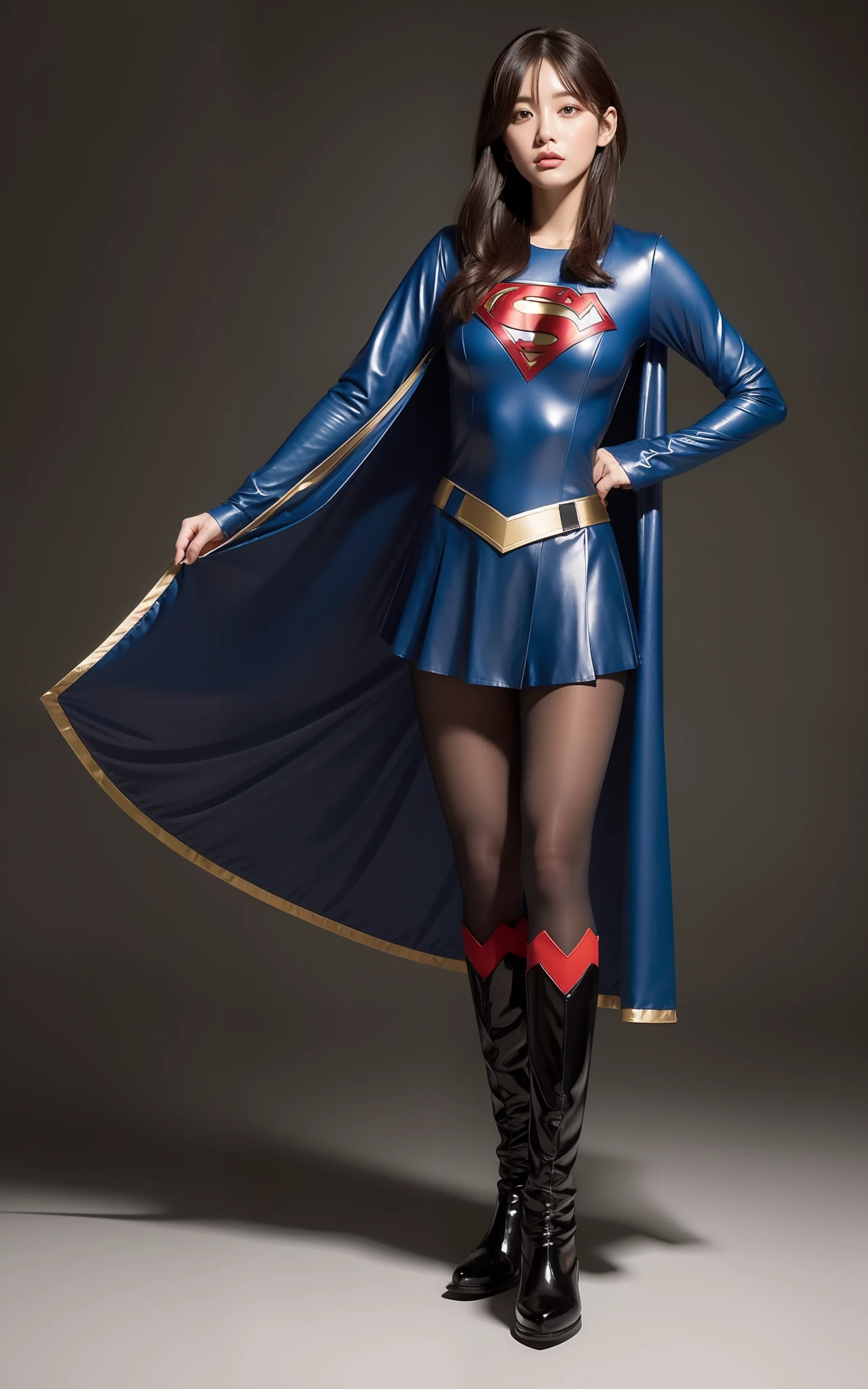 ((super girl))、Use costumes with preprocessed images、((Boots are red))、Fits body lines with red gloves、Detailed muscles、rather large breasts、a beautiful detailed girl, super girl、Superheroine、Bishoujo Warrior、defeat、fight、pantyhose、Beautiful legs、Fit Costumes、extremely detailed eye and face, beatiful detailed eyes, ultra-detailliert, hight resolution, ighly detailed, top-quality, masterpiece, illustratio, ighly detailed, nffsw, unification, 8K Picture Wallpaper, magnifica, finely detail, masterpiece, top-quality, 、((panthyhose))、((Black pantyhose))、((top-quality、8K、masterpiece:1.3))、sharp:1.2、Perfect Body Beauty:1.4、Slim abs:1.2、