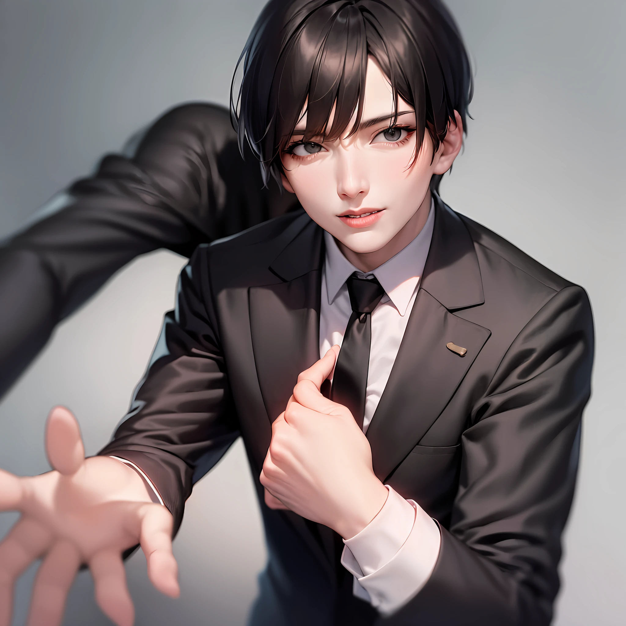 Anime - style image of a man in a suit and tie reaching out - SeaArt AI