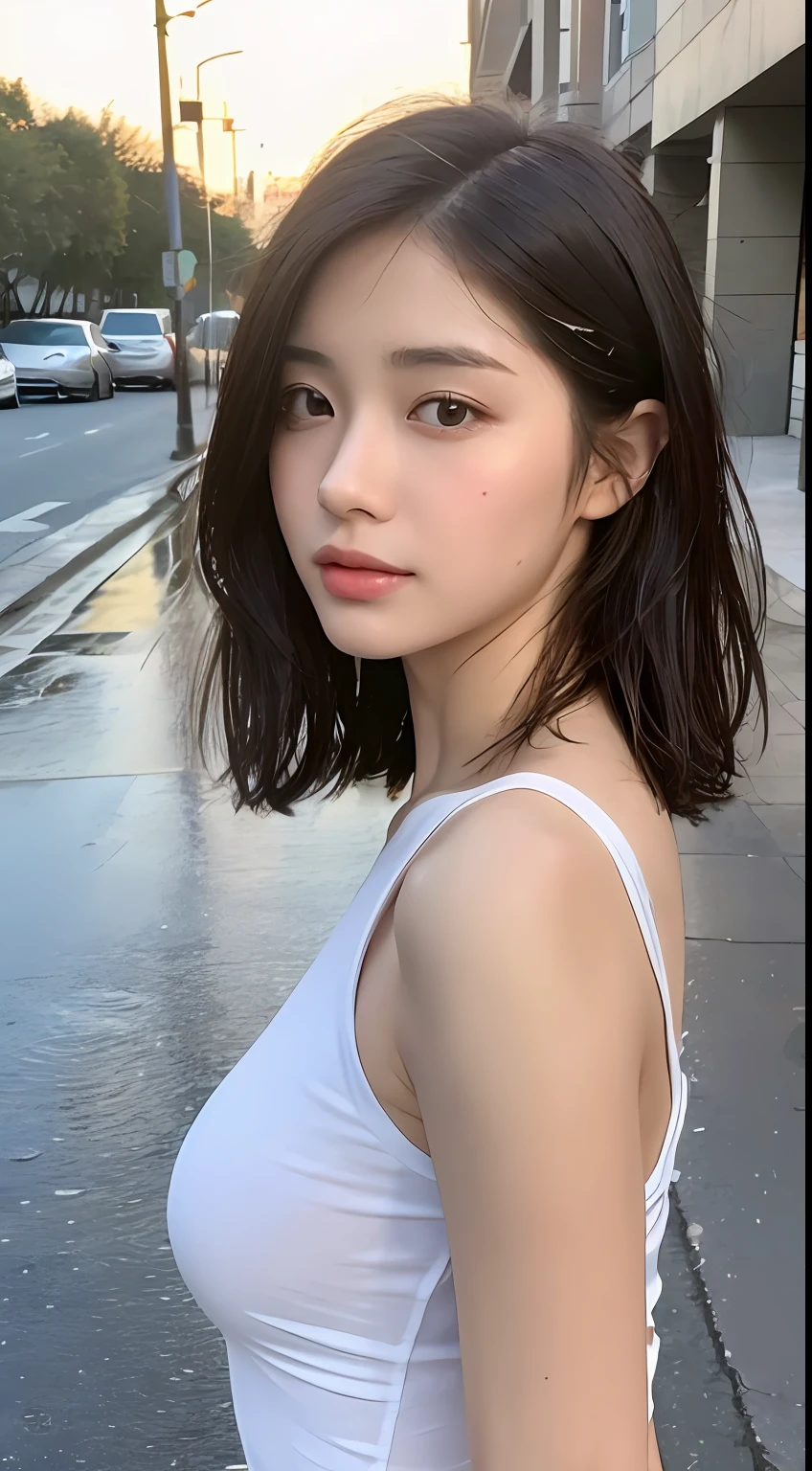 ((Best Quality, 8K, Masterpiece:1.3)), Focus: 1.2, Perfect Body Beauty: 1.4, Buttocks: 1.2, ((Layered Haircut, Breasts: 1.2)), (Wet Clothes: 1.1) , (Rain, Street:1.3), Bandeau Dress: 1.1, Highly Detailed Face and Skin Texture, Delicate Eyes, Double Eyelids, Whitened Skin, Long Hair