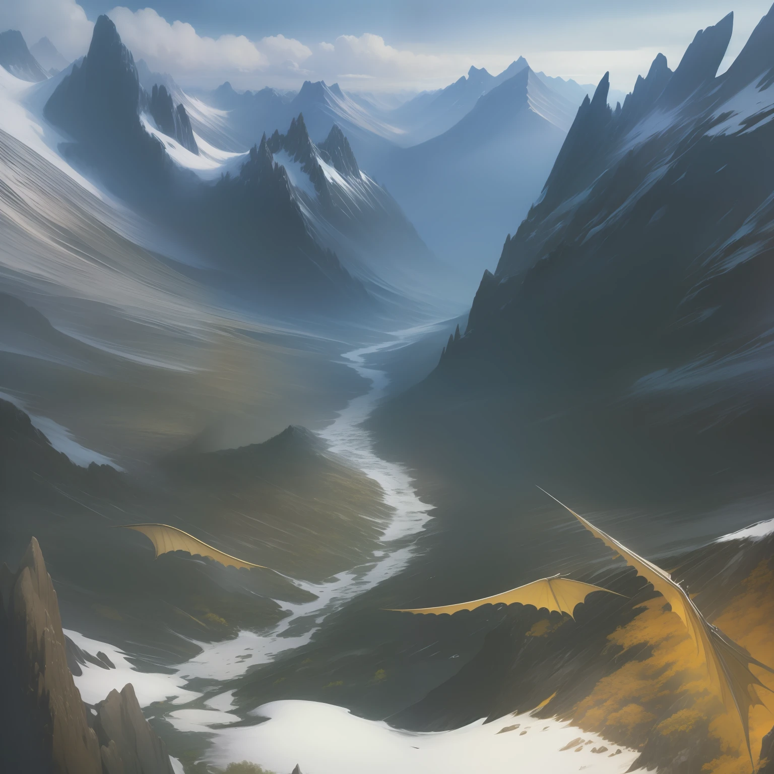 big dragon,black in color,Gold pattern,spread the wings,Bright picture,Broad perspectives,snow mountains,ln the forest,flight,Field,Natural soft light,brightly,cinematric light,triangular composition,火焰,huge battle