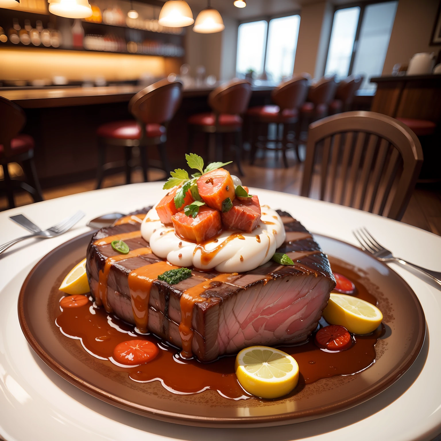 Giant steak Looks delicious high class dinner top-quality masterpiece drinks resturant Juicy