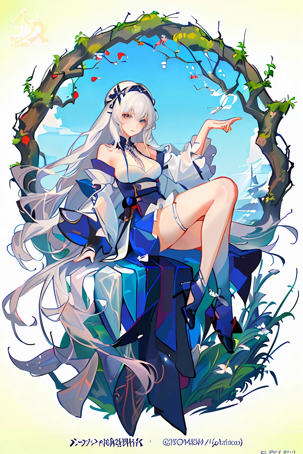 Anime girl in white hair and blue dress in the woods, Anime fantasy illustration, Detailed digital anime art, Anime art wallpaper 4 K, Anime art wallpaper 4k, trending on artstation pixiv, beautiful fantasy anime, white-haired god, detailed anime art, Anime art wallpaper 8 K, Anime fantasy artwork, Guweiz in Pixiv ArtStation, From Arknights