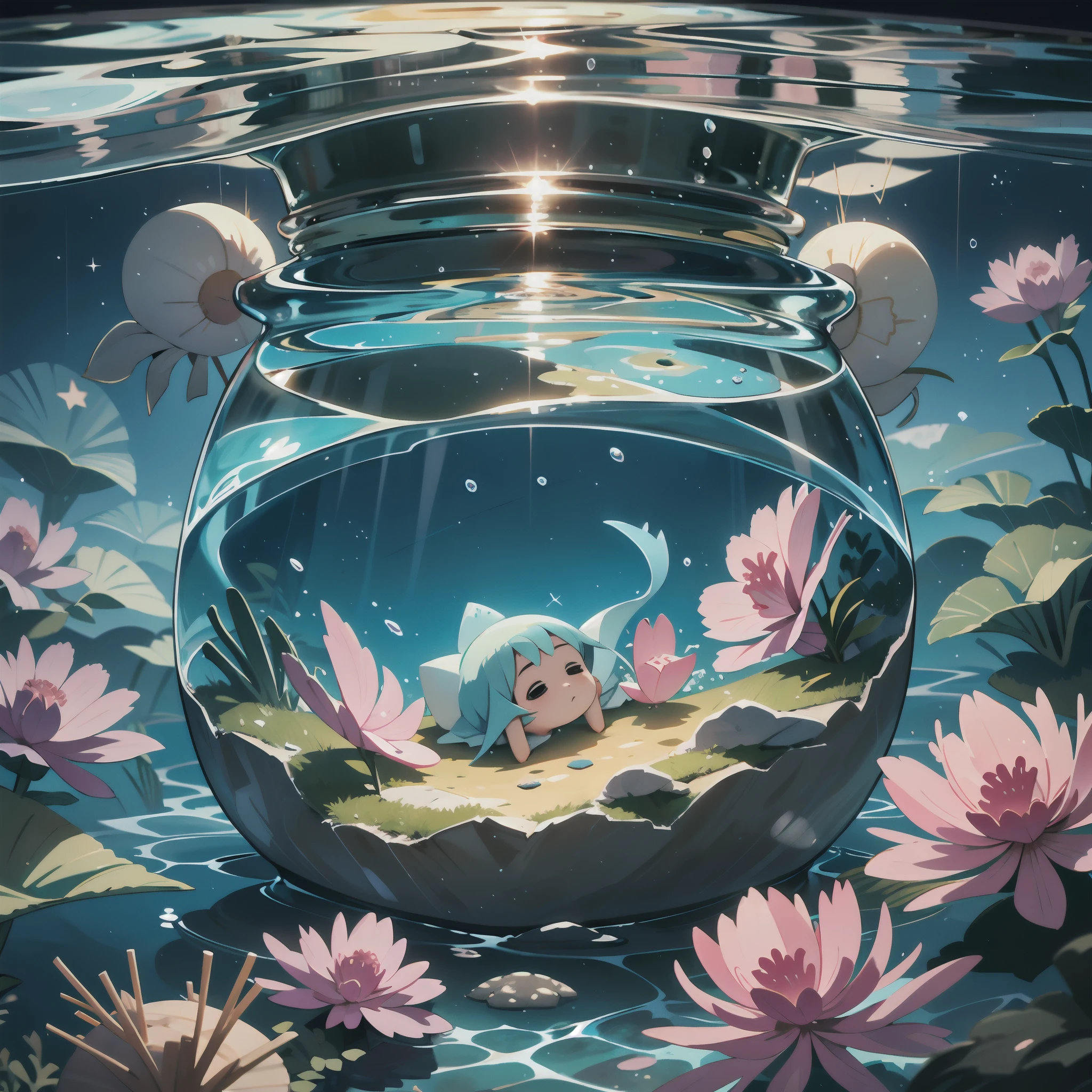 A small flower slumbering at the bottom of the deep, deep, crystal clear sea, no People, no Human,