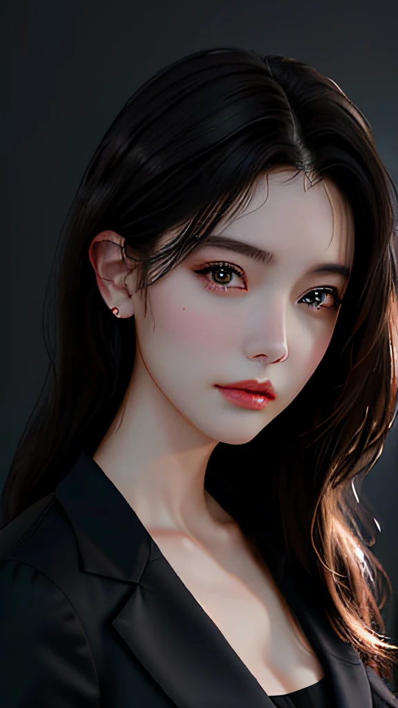 best quality, masterpiece, 1girl, Beautiful face, (photo realistic:1.3), rim lighting, (high detailed skin:1.2), 8k uhd, dslr, high quality, high resolution, 4k, 8k, Bokeh,  absurdres, best ratio four finger and one thumb, (realistic:1.3), cute 1girl, wearing black formal blazer, , short skirt,