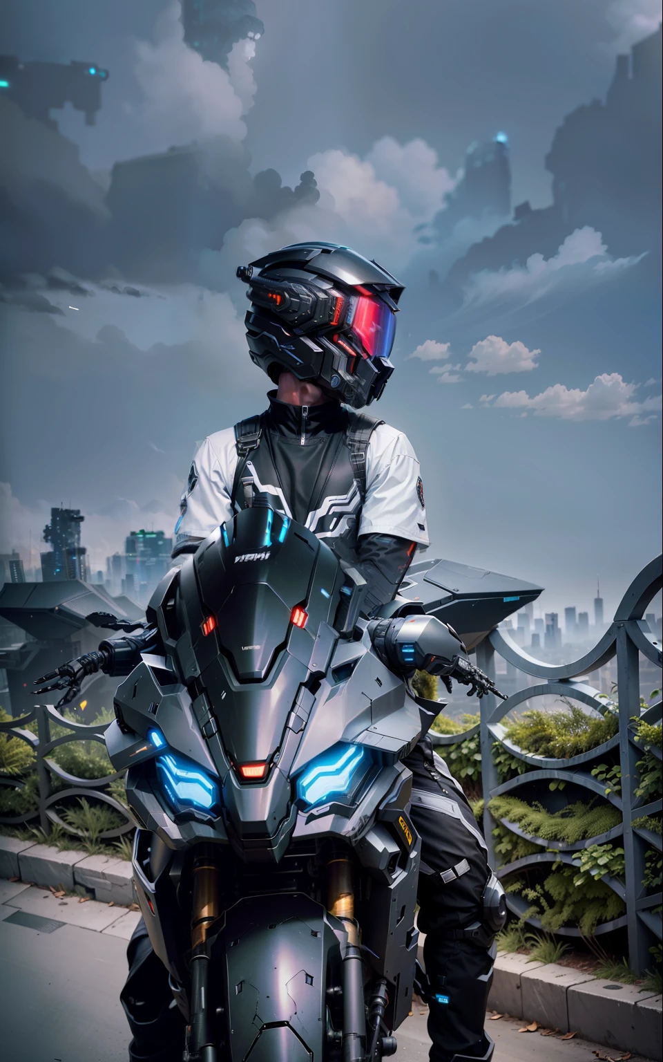 Handsome cyberpunk mech warrior,Black cyberpunk mech costume,High-tech black full enveloping helmet,Biomechanicals, MSHN Robot Man,High-tech helmet,hyper realisitc, Steel, Complex design, insanely details, finely detailled, Extremely clear lines, cinmatic lighting, photograph realistic, A detailed masterpiece