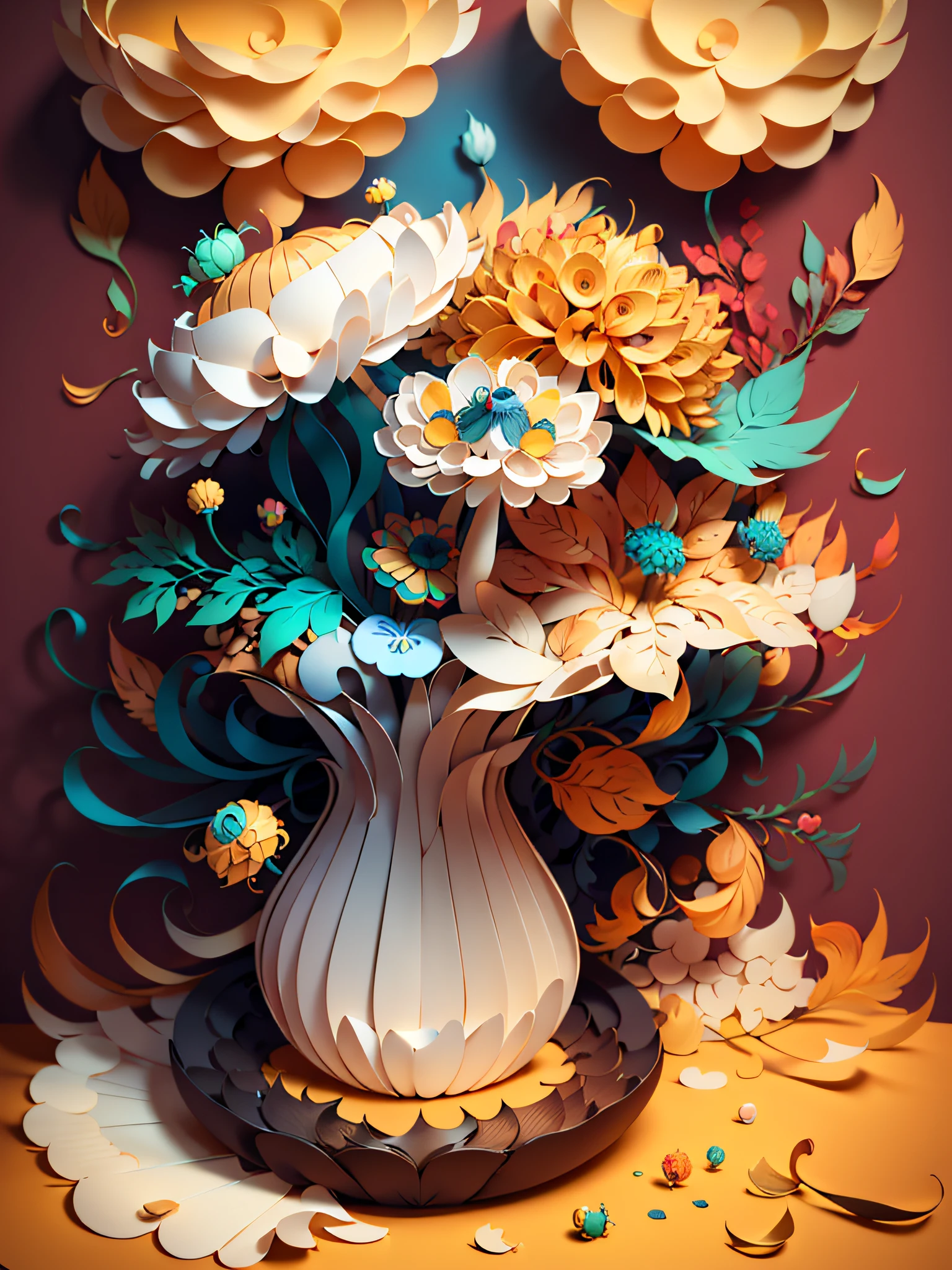 (((Masterpiece))),Best quality, illustration, paper quilling paper mushrooms  detailed complex pattern