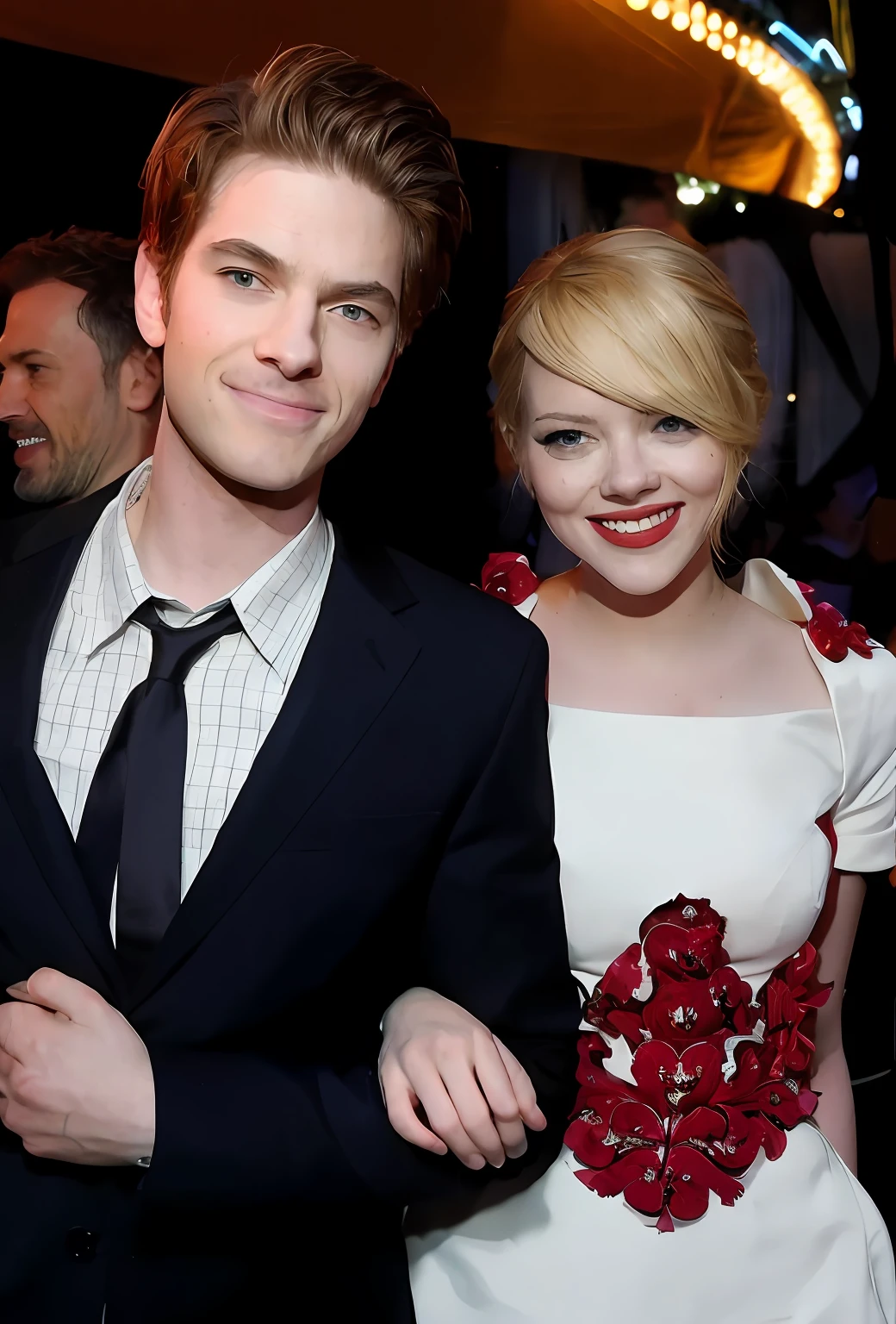 there are two people that are posing for a picture together, Emma Stone Poison Ivy, Andrew Garfield, emma stone, Blonde Emma Stone, 2014, 2 0 1 4, fan favorite, february), they are close to each other, Gwen Stacy, 2013, emma stone in victoria secret, Emma Stone Poison Ivy DC Comics