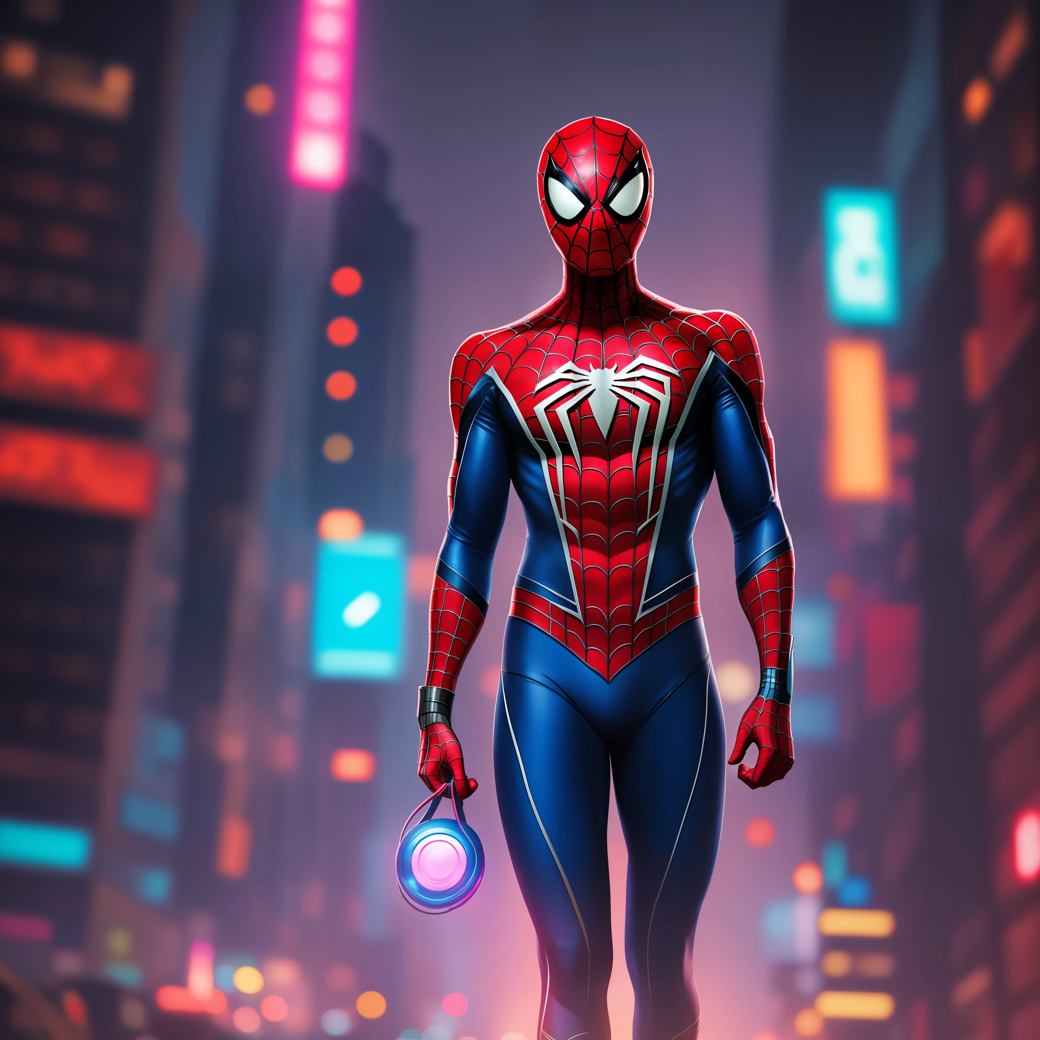 Spiderman listening music,neon background, cyberpunk,8k ultra hd,wallpaper