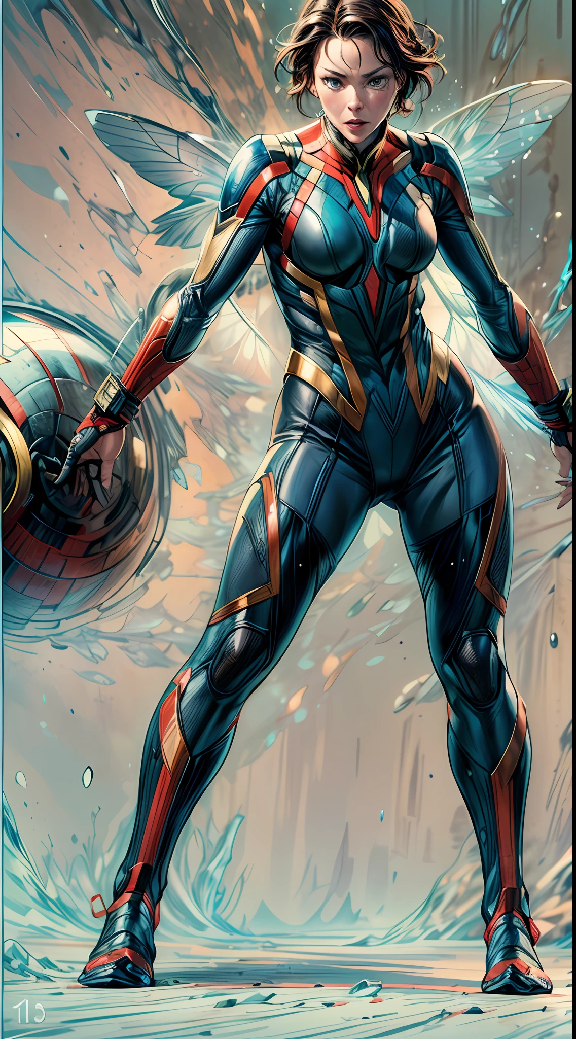 (RAW Photo, Best Quality), (Realistic, Photorealistic Photo: 1.3), Best Quality, Highly Detailed, Masterpiece, Ultra Detailed, Illustration, marvel cinematic universe, marvel, Evangeline Lilly, Beautiful Princess Hope Van Dyne, the Wasp, showcases her shrinking and flight abilities with elegance and finesse, background should be epic, upper body, high detail on dress, Best Quality, Extremely Detailed CG Unified 8k Wallpaper, Ink, Amazing, badass look, portrait, close up (skin texture), intricately detailed, fine details, hyperdetailed.
