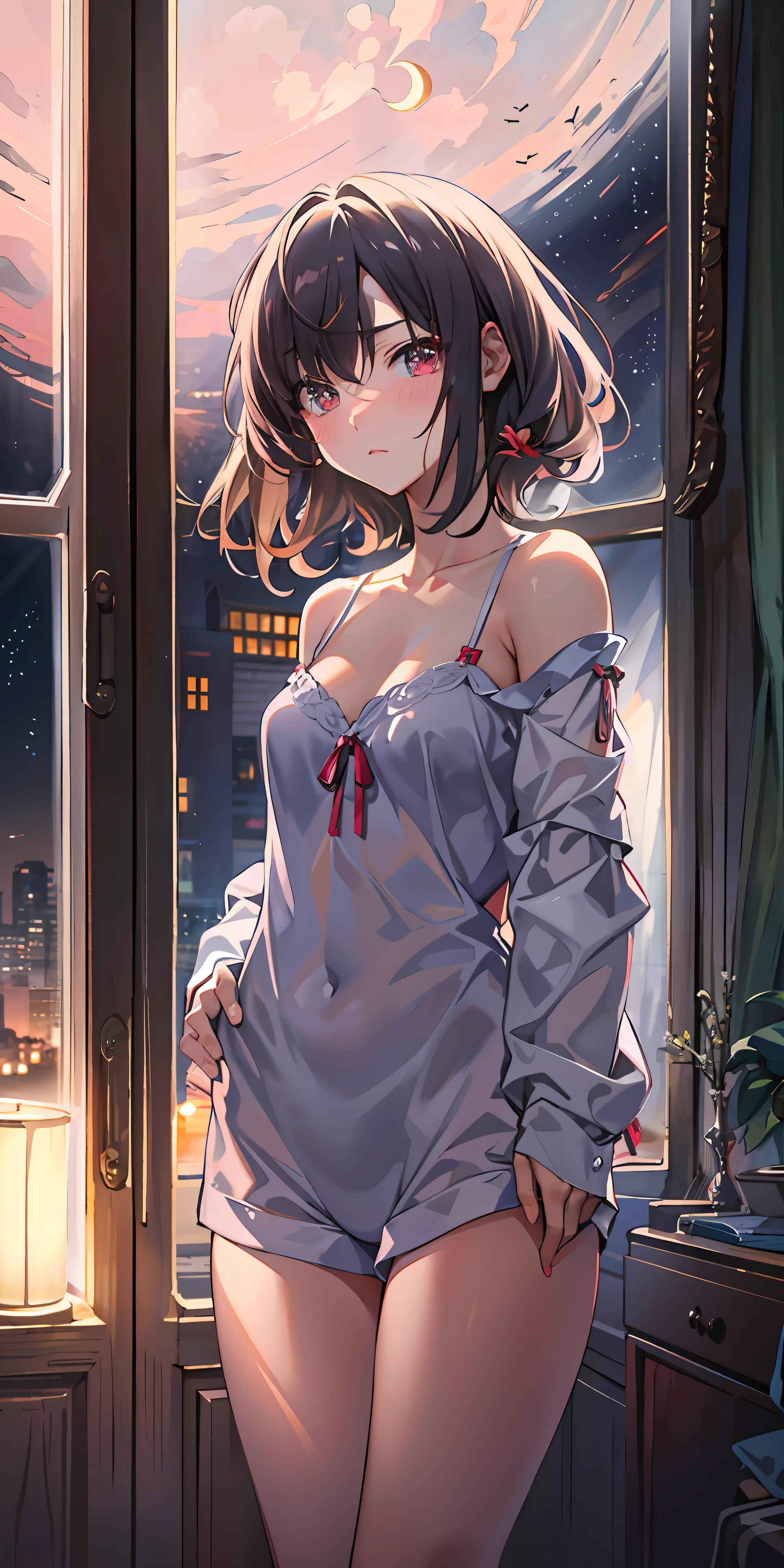 Tsundere face,Blushlush,red color eyes,