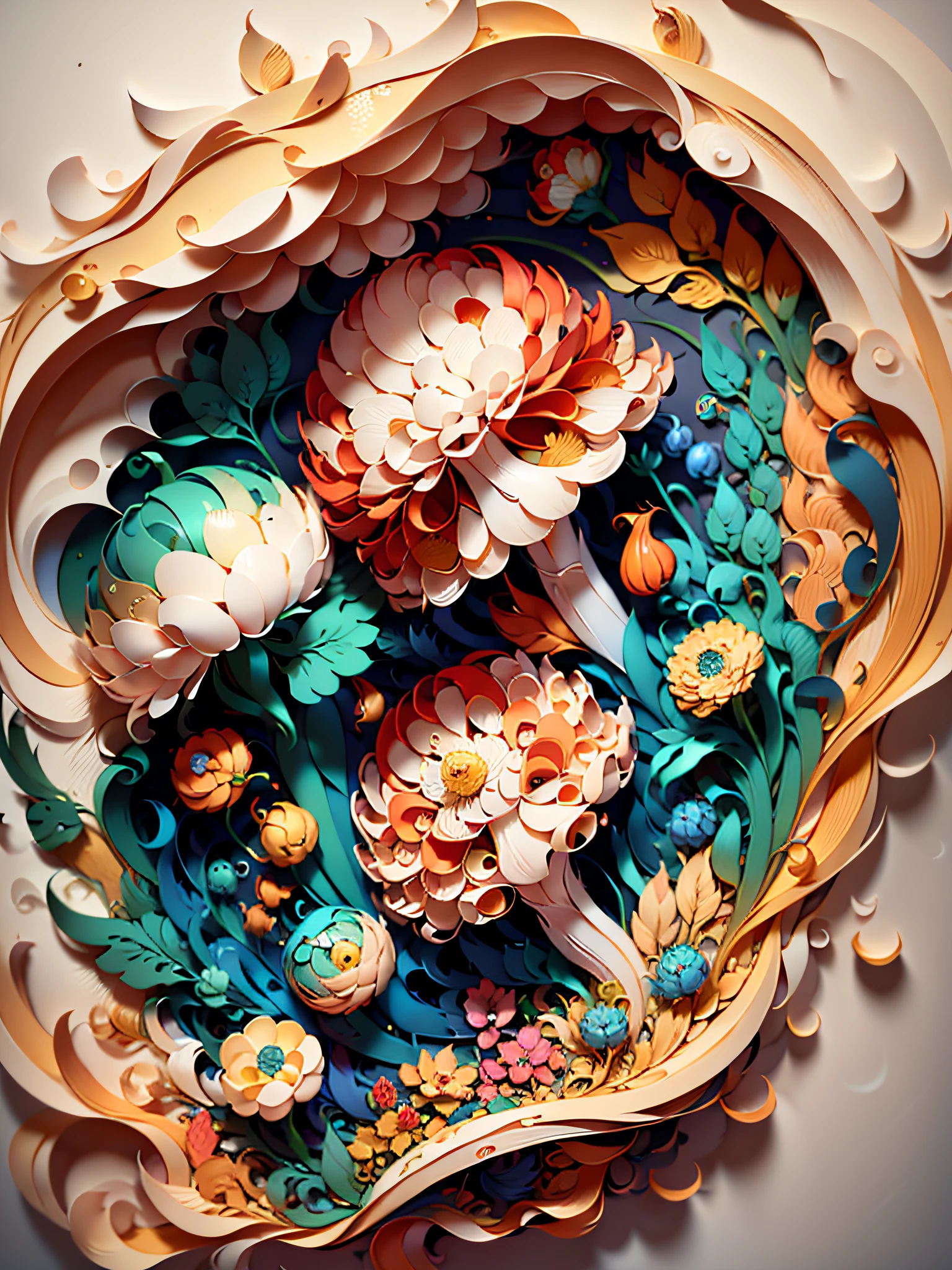 (((Masterpiece))),Best quality, illustration, paper quilling paper mushrooms detailed complex pattern