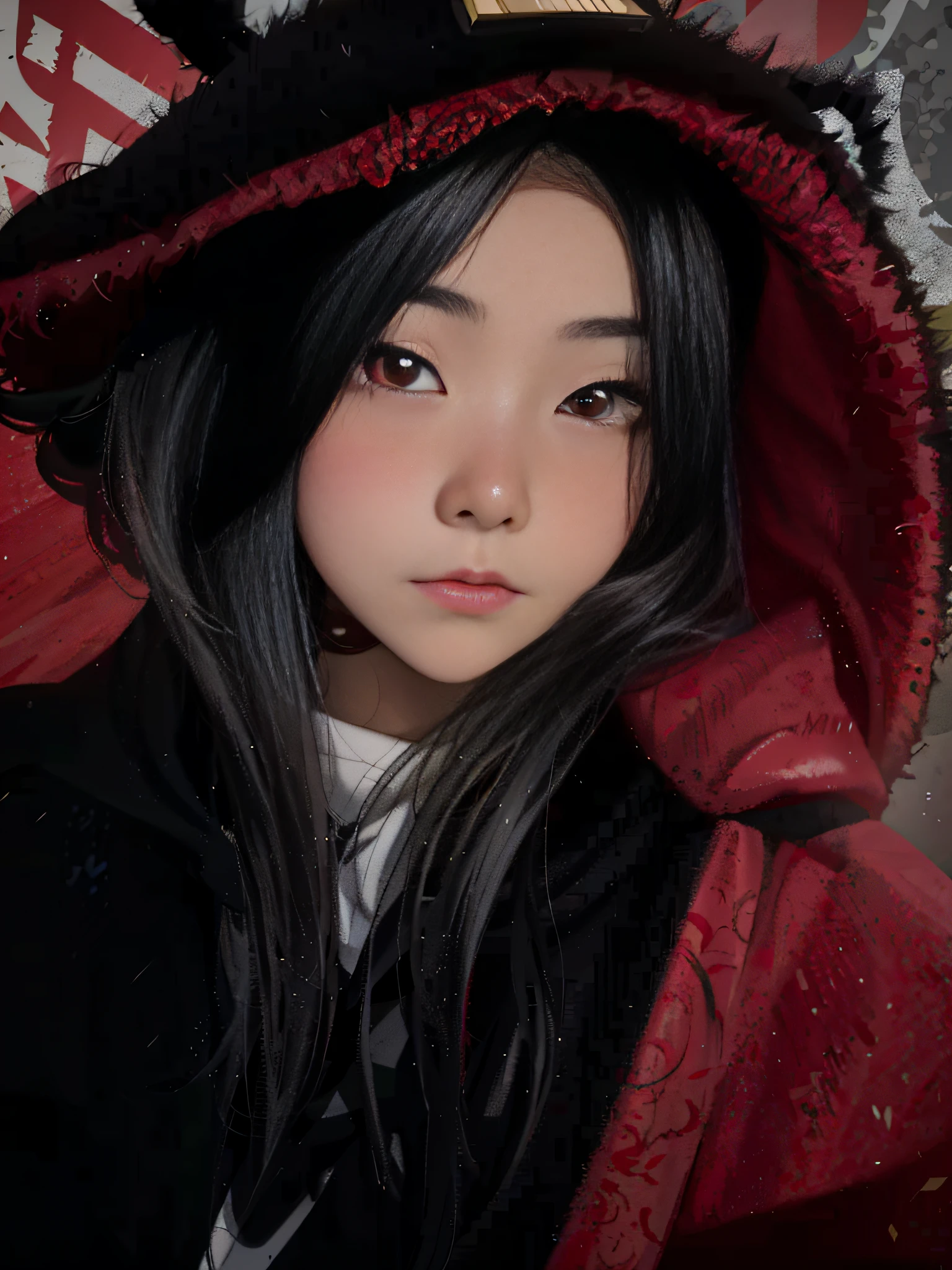 Allafed asian woman in red and black hoodie, ulzzangs, wan adorable korean face, black haired girl wearing hoodie, She has a cute face, young cute wan asian face, 19-year-old girl, girl wearing hoodie, 🤤 girl portrait, xintong chen, young lovely Korean faces, Ruan cute vtuber, shikamimi