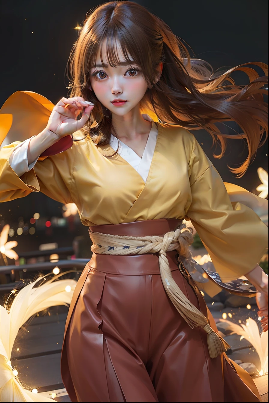 1girl, hyuga hanabi, brown hair, long hair, white eyes, yellow clothes, realistic, ultra detail