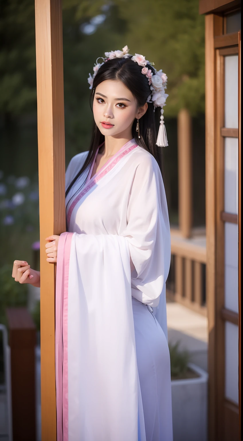 Fashion model  [[[[closeup cleavage]]]], [[[[boobgasm]]]], [[[[coll]]]], [[[[bshoulders]]]], perfect  eyes, Perfect iris，Perfect lips，perfect teeth，Perfect skin，Long face，Soft front light，hdr，Movie girl，Xianxia costume，Fairy style，Fluttering like a fairy，Lanterns，Bouquet in hand，（pastel colour：1.2）
