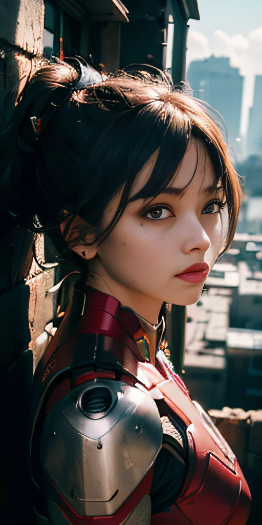 (1girl:1.3), solo, __body-parts__, official art, unified 8k wallpaper, super detailed, beautiful and aesthetic, beautiful, masterpiece, best quality, raw, masterpiece, super fine photo, best quality, super high resolution, photorealistic photo, sunlight, full-body portrait, amazingly beautiful, sexy, hot, dynamic pose, delicate face, vibrant eyes, (viewed from the side), she is wearing a futuristic Iron Man mech, red and gold color scheme, Very detailed abandoned warehouse background, detailed face, detailed complex busy background, messy, gorgeous, milky white, highly detailed skin, realistic skin details, visible pores, sharp focus, volumetric fog, 8k UHD, DSLR camera, high quality, film grain, fair skin, photo realism, lomography, huge metropolis in future dystopia, seen from below, translucent