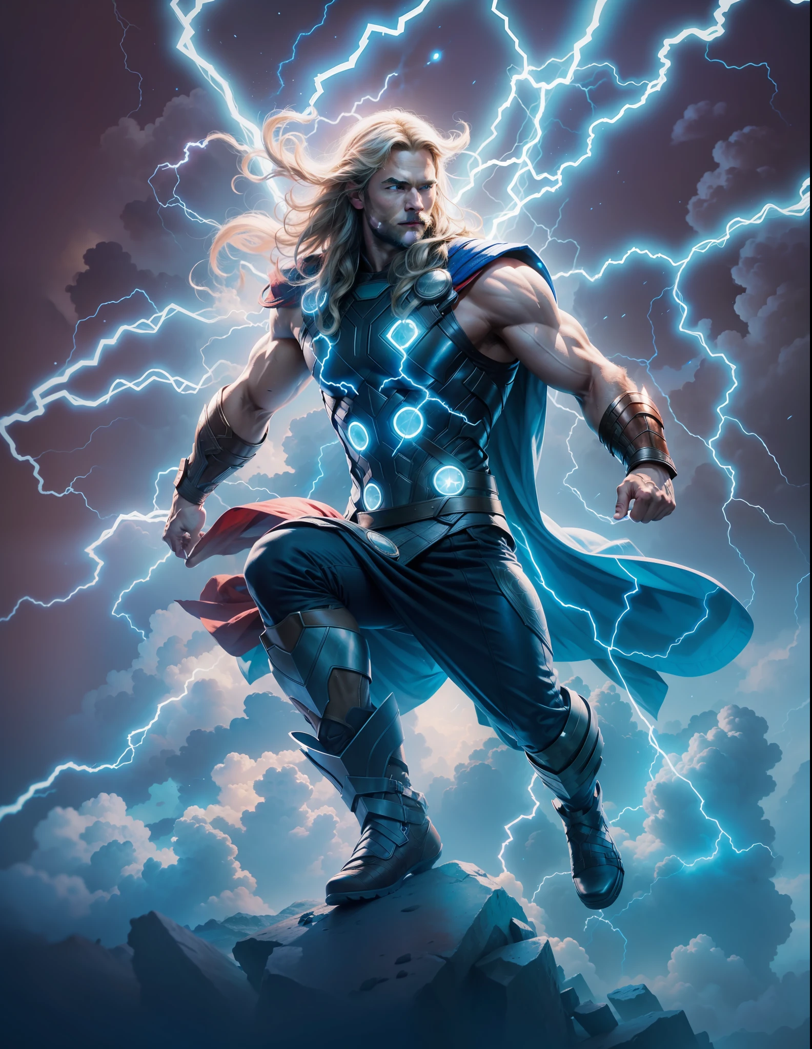 Thor with thunders and a blue background,8k ultra hd wallpaper