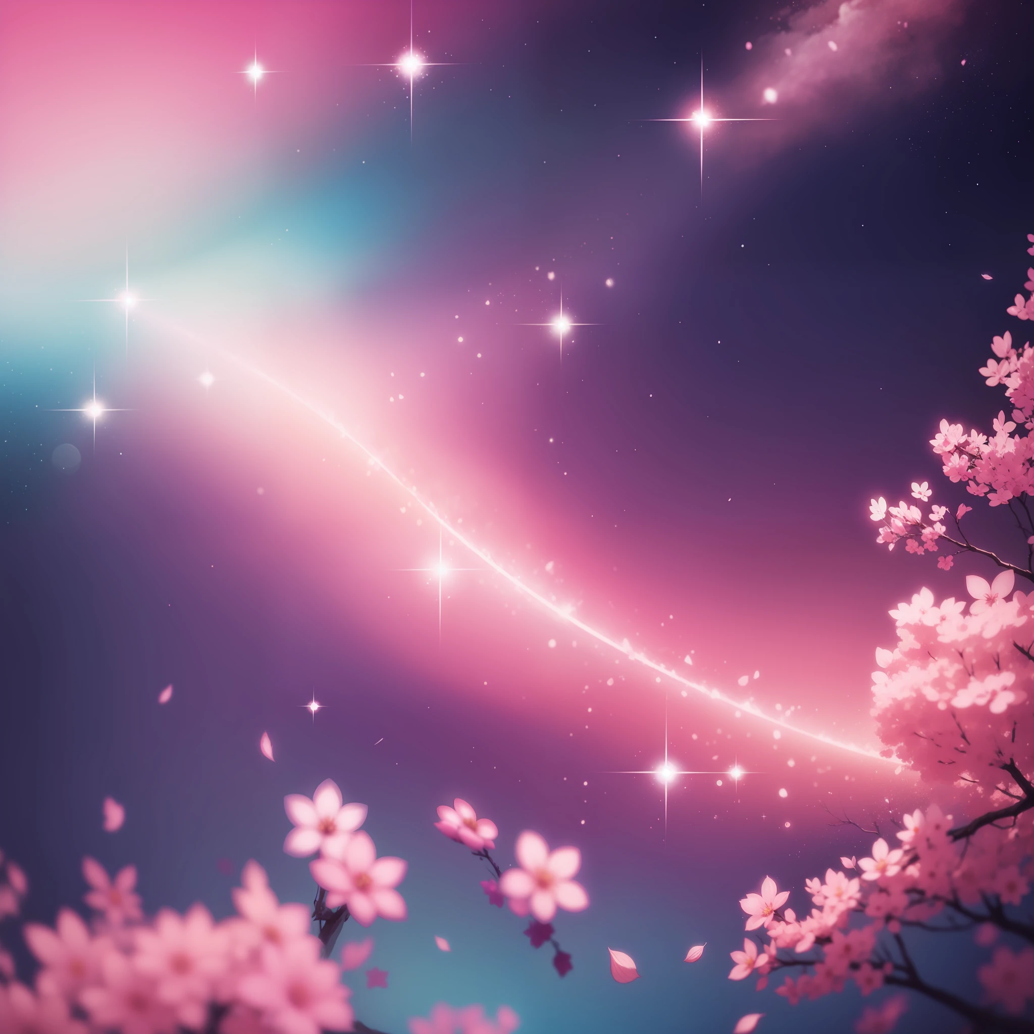 Fundo rosa claro, glitter, nuvens brancas, estilo anime