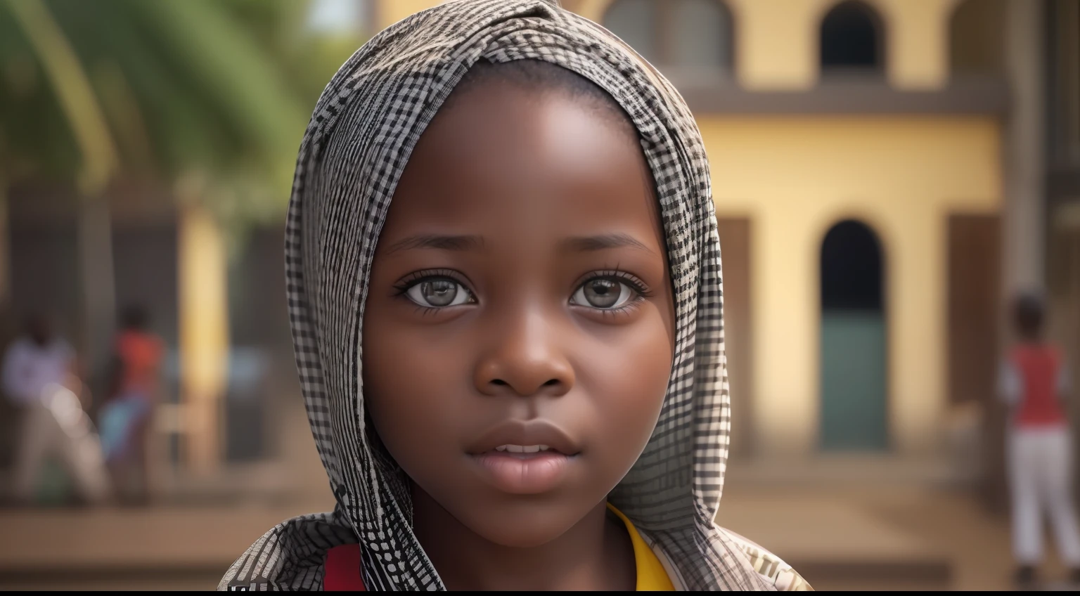 Generate a highly detailed and realistic image of a  girl from Tanzania. The girl should have authentic Tanzanian features, including hair, skin, and face. City background. Hyper-realistic