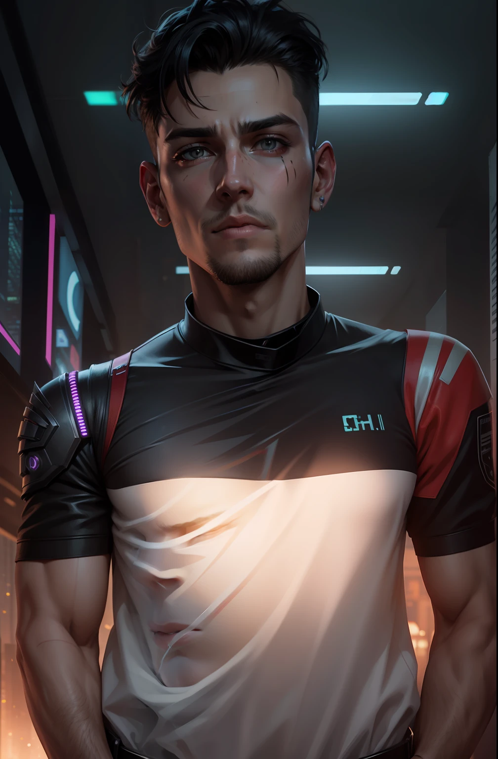 Change background cyberpunk handsome boy, realistic face, 8k, ultra realistic