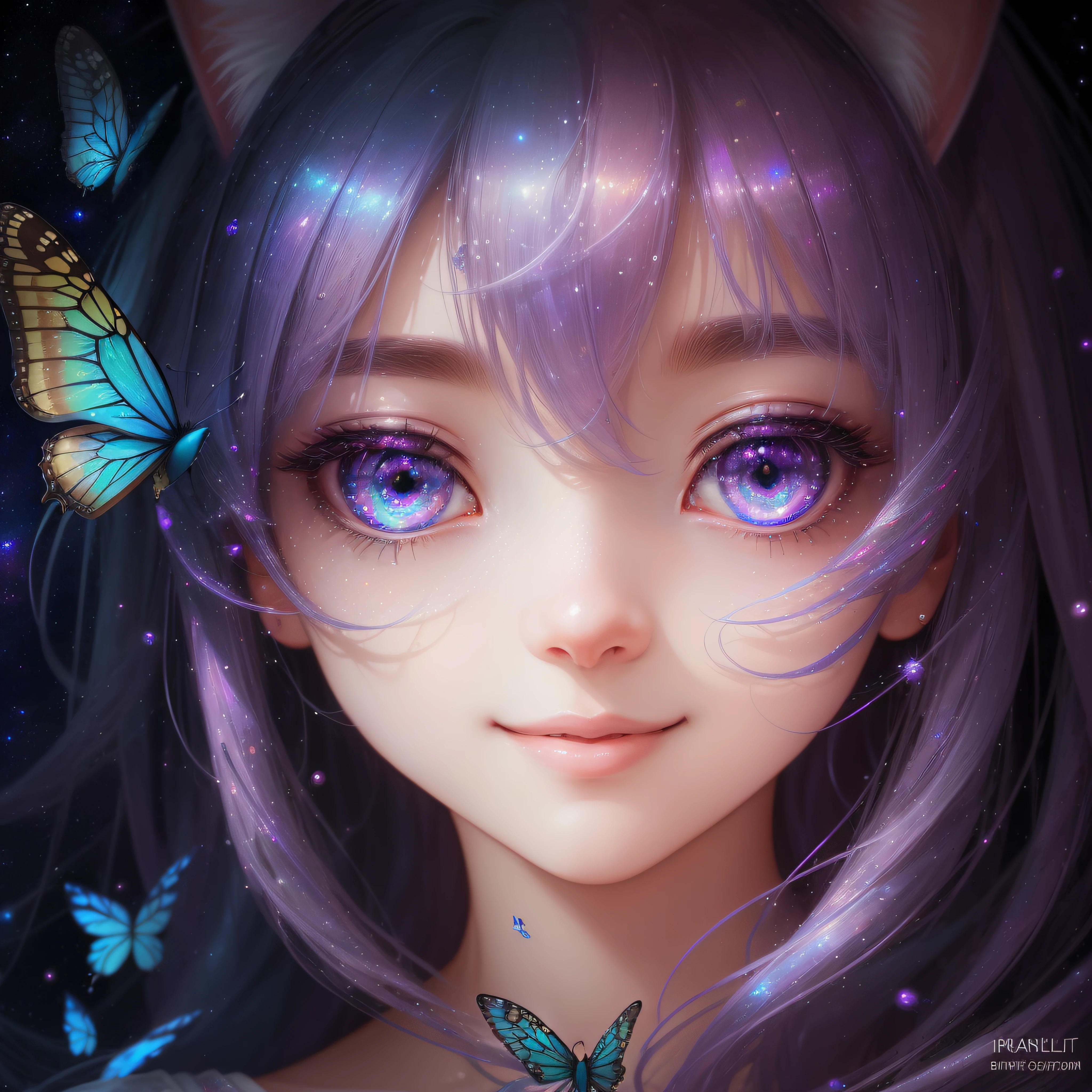 Close up of a smile with the corners of the mouth raised、Close up of a smile with the corners of the mouth raised、Close up of a smile with the corners of the mouth raised、close up of face、close up of face、close up of face、round and clear eyes、Shining eyes、Shining eyes、Beautiful 22 year old woman、dreamlikeart、Highly detailed airbrush art(((Surreal))、intricate detailes、Volumetric lighting、(masterpiece:1.2)、(top-quality)、(The ultra-detailliert)、(The composition of the movement:1.4)、Highly detailed colorful details、(Irridescent color:1.2)、(Bright lighting)、dream-like、Magical、dynamic compositions、Ray traching、The mirror reflects light、Shallow depth of field、ultra-detailliert、mixing exposure、nffsw、Super masterpiece、vivd colour、colourfull、One woman's face、(Cute cat in clothes)、Anthropomorphic representation、Rich colors、exquisitedetails、(masutepiece,Best Quality:1.5), (butterflys,Exquisite butterflies,Ultra CG), (High resolution:1.5)、(Big eyes、Iridescent eyes、Shining eyes、Eye Gloss)(Smile with the corners of your mouth raised、Open mouth、lipgloss)、(bangss、Silver-pink hair)、The universe is infinite、stele々and planets、There are countless galaxies。Countless stars々Shines、Its brilliance is mysterious and fascinating。The brilliance of beautiful celestial bodies creates a fantastic sight。
stele々Available in different colors and sizes.、Among them is blue、reddish、yellow, etc.々Color exists。Brewster, In particular, It is a young and active star.、Red stars represent mature or giant stars。This diverse star々But、Add fantastic colors to outer space。