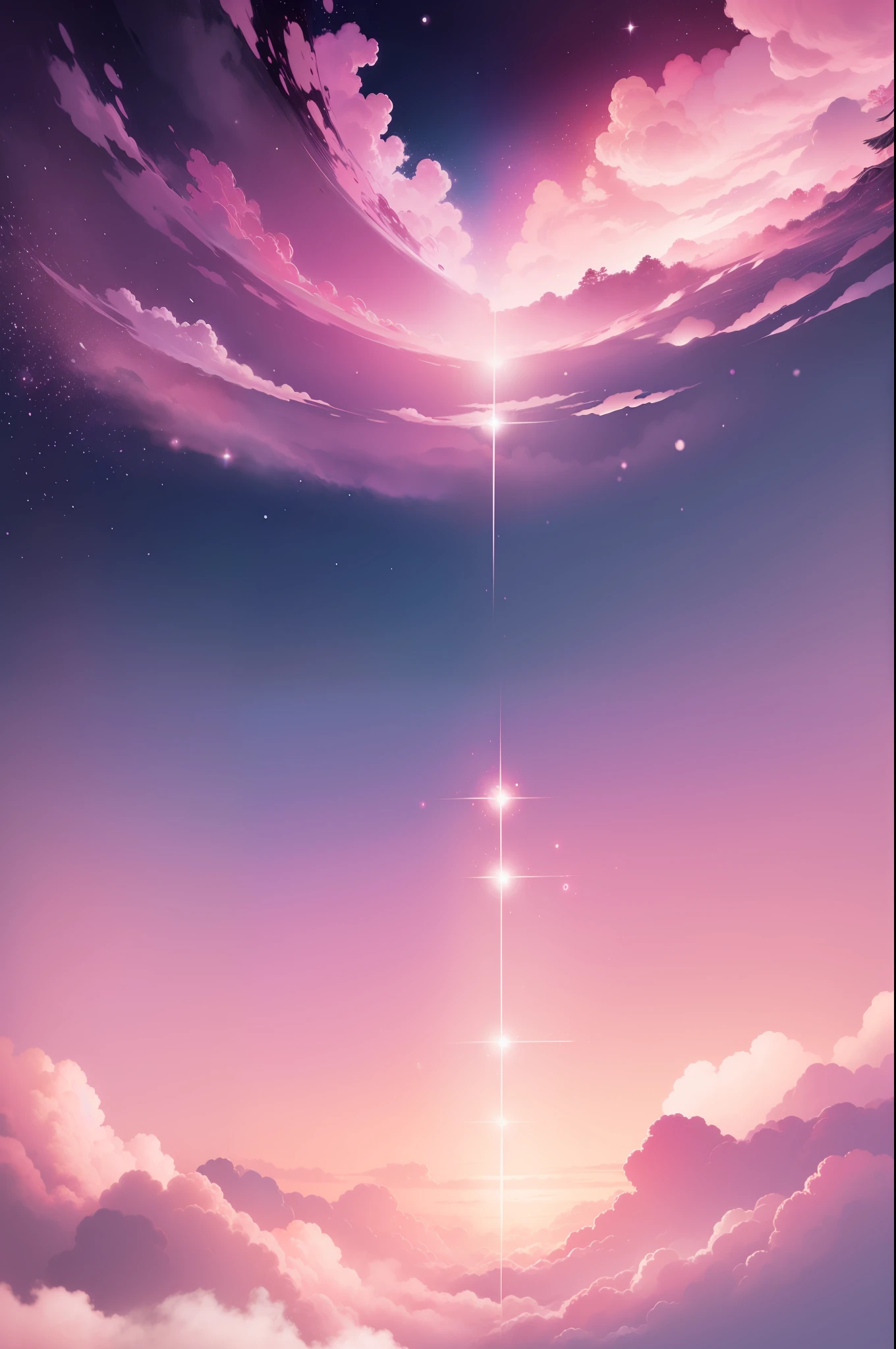 Fundo rosa claro, glitter, nuvens brancas, estilo anime