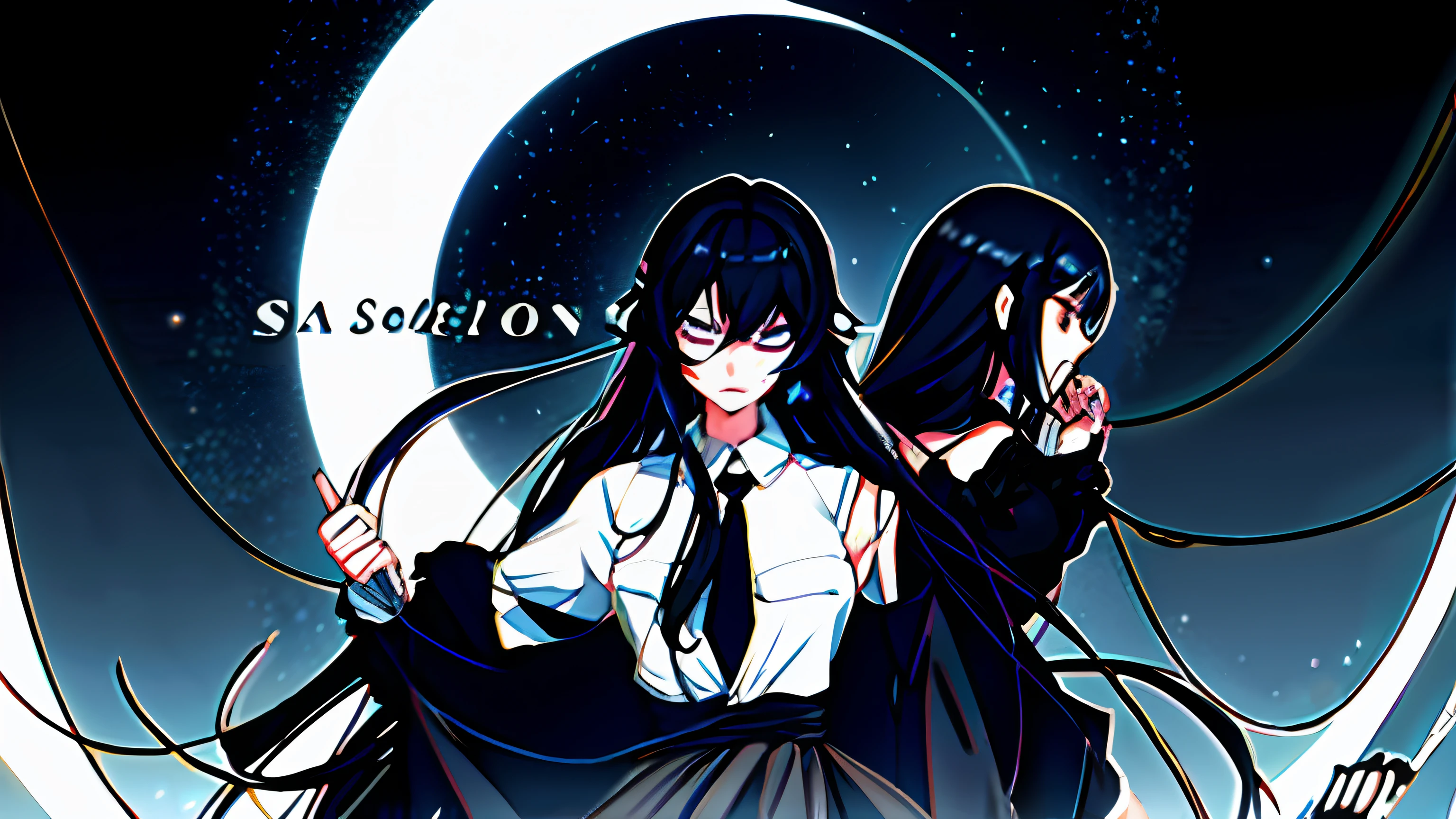 Anime girl with long black hair and blue eyes in black dress, selina, author:Hosomura Kane, mayuri shiina from steins gate, serene illustration, Moon, sona is a slender, with index finger, zerochan art, zerochan, in an anime style, inspired by Jin Homura, In anime style, (Anime girl), official fanart
