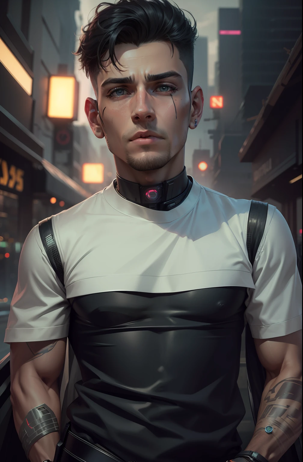 Change background cyberpunk handsome boy, realistic face, 8k, ultra realistic