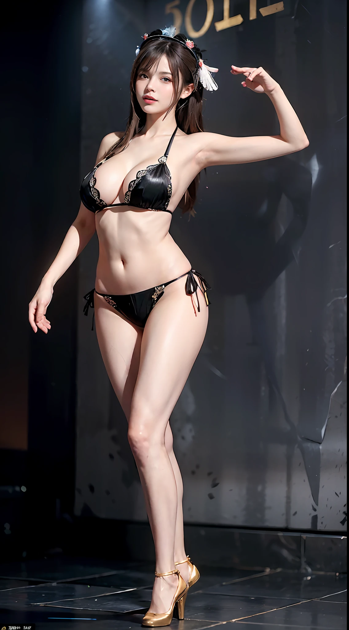 Surrealist women by David Hockney and Alphonse Mucha,Fantasyart,photographrealistic,动态照明,art stations,poster for,Stage,perform,Volumetriclighting,Tall beauty,body high,Very detailed faces,4 k'',1girll,Stage,low tune,facial closeups,(比基尼,Mini bikini,feathered headdress,cleavage:1.4), Long ponytail,lots of people,Redlip,ssmile,low chest,deep v big breasts,huge tit,Raised sexy,Bigchest,Large breasts,Breast swelling,Raised chest,blackstockings,Breasts are plump,crisp breasts,A plump chest,the breasts are large,Seductive expressions,Wear earrings,wearing a choker,Wear a bracelet,The stands up,standing on your feet,long leges,blackstockings,Wet all over,Moisturizes the whole body,huge tit,Red lips,stocklings,gigantic cleavage breasts,black lence stockings,slenderlegs,Hot dance,ballet dance,Ballerina,full bodyesbian,beautifullegs,Dance,gracefulness,soft,softness,Noble,Rich,largeeyes,eye shadows,Long legs,beautifullegs,Thin leg,split,splitting legs,Dance,Dancer