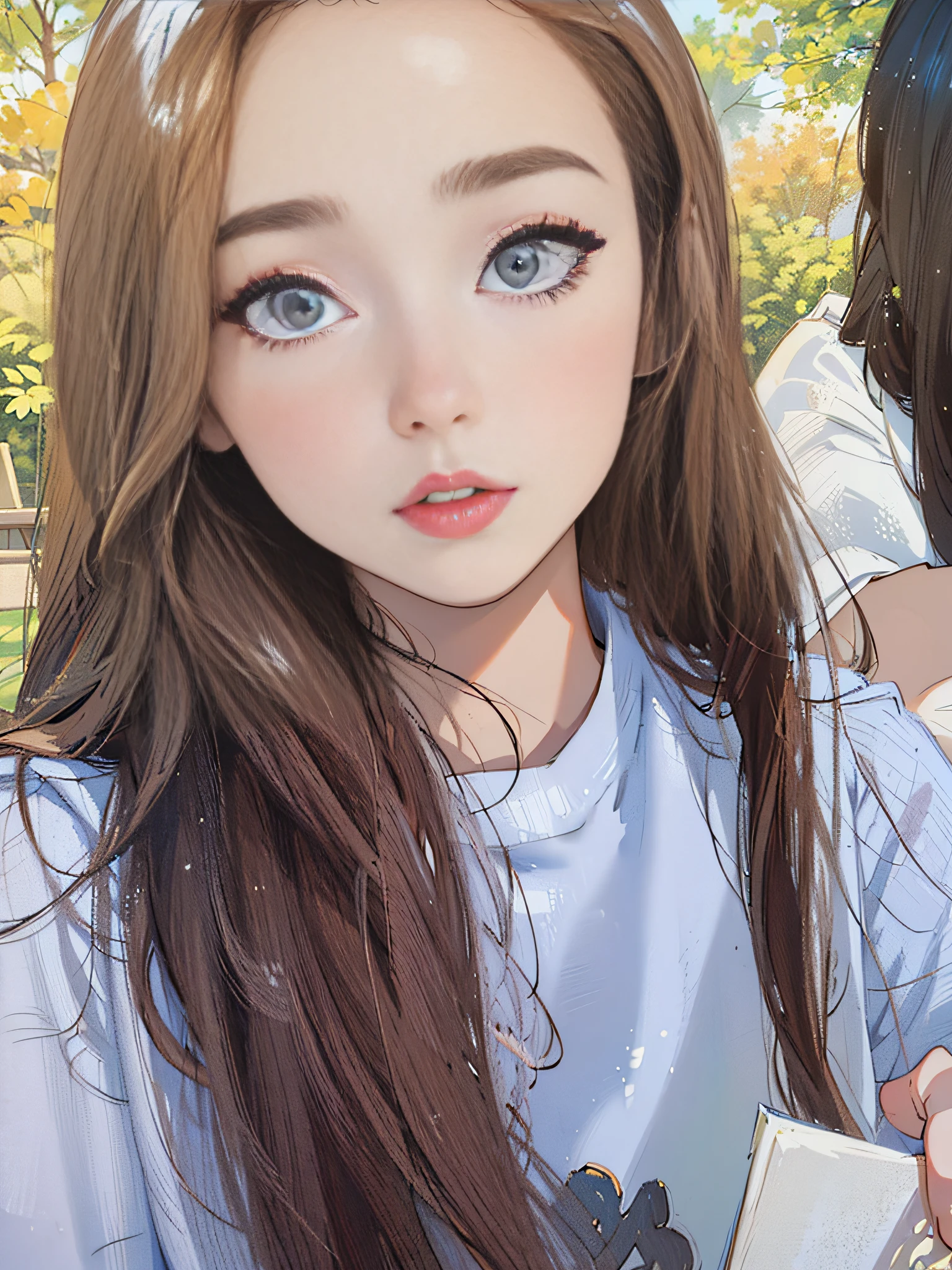 a close up of a woman with long hair and a white shirt, wan adorable korean face, young lovely Korean faces, young cute wan asian face, with round face, She has a cute face, 19-year-old girl, beautiful round face, ulzzangs, with cute - fine - face, pale round face, Korean girl, soft round face