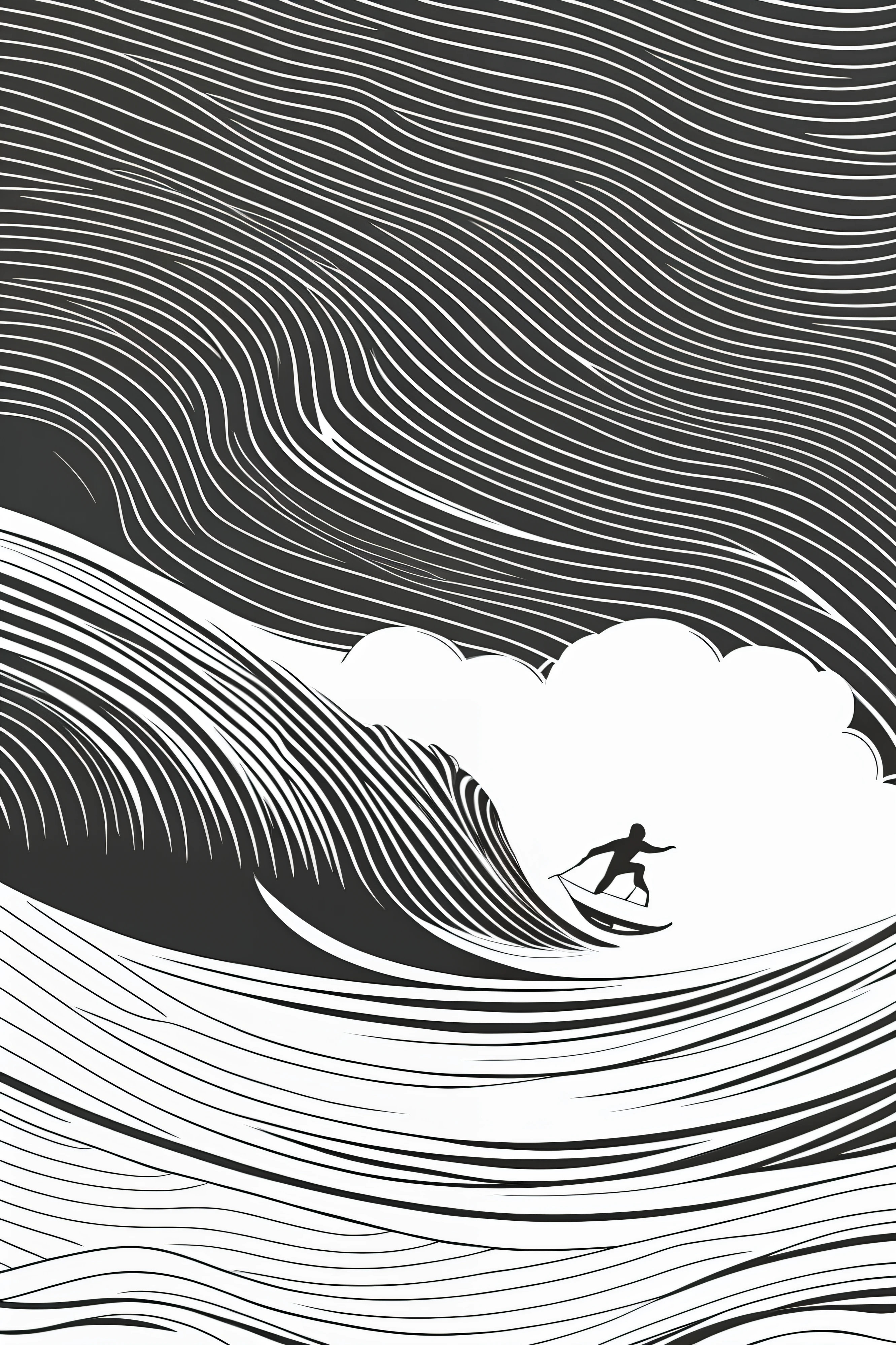 a black and white drawing of a surfer riding a wave, vector line - art style, illustration black outlining, illustration line art style, thick vector line art, line art portrait, exquisite line art, line art illustration, in style of digital illustration, vector line art, outlined art, vector style drawing, bold line art, glowwave girl portrait, thin line art