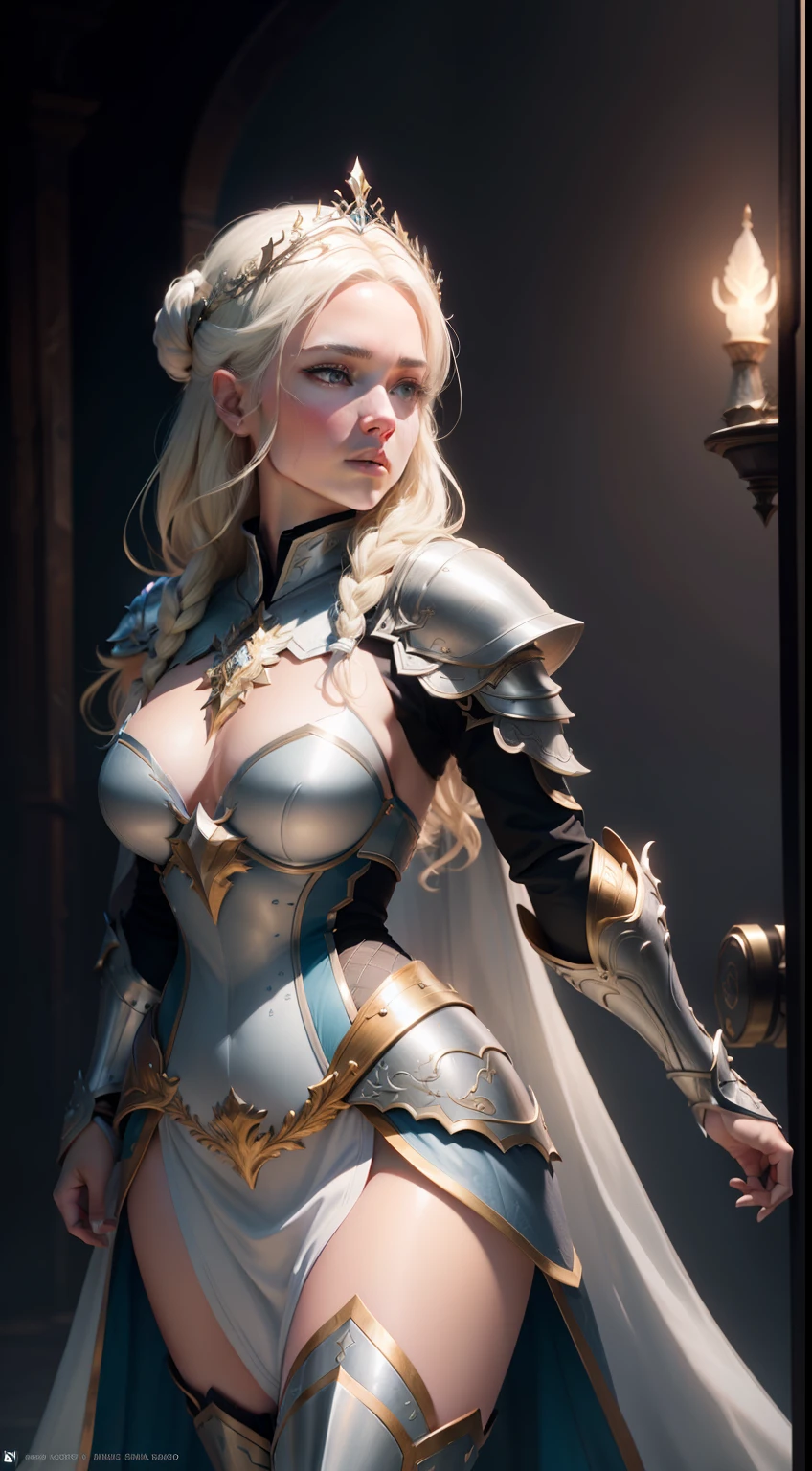 beautiful female wizard blond hair, short beard, full body,
detailed whitish armor, intricshortate filigree metal design, magic
halo, studio light, opal, silk, mist, photorealistic, octane
render, unreal engine, hyper detailed, volumetric lighting,
romantic pastel colors, hdr, octane render, 4k, 8k --ar 2:3 --
video --testp