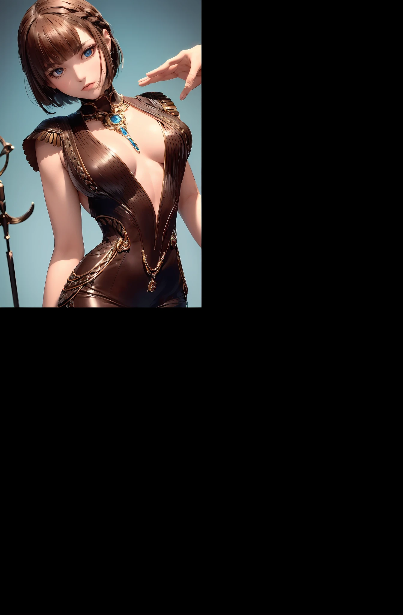 Need,tmasterpiece,brunette color hair,Golden eyes,black leather clothes,Look up,The upper part of the body,Hairline,Fair skin,SideBraid,A look of determination