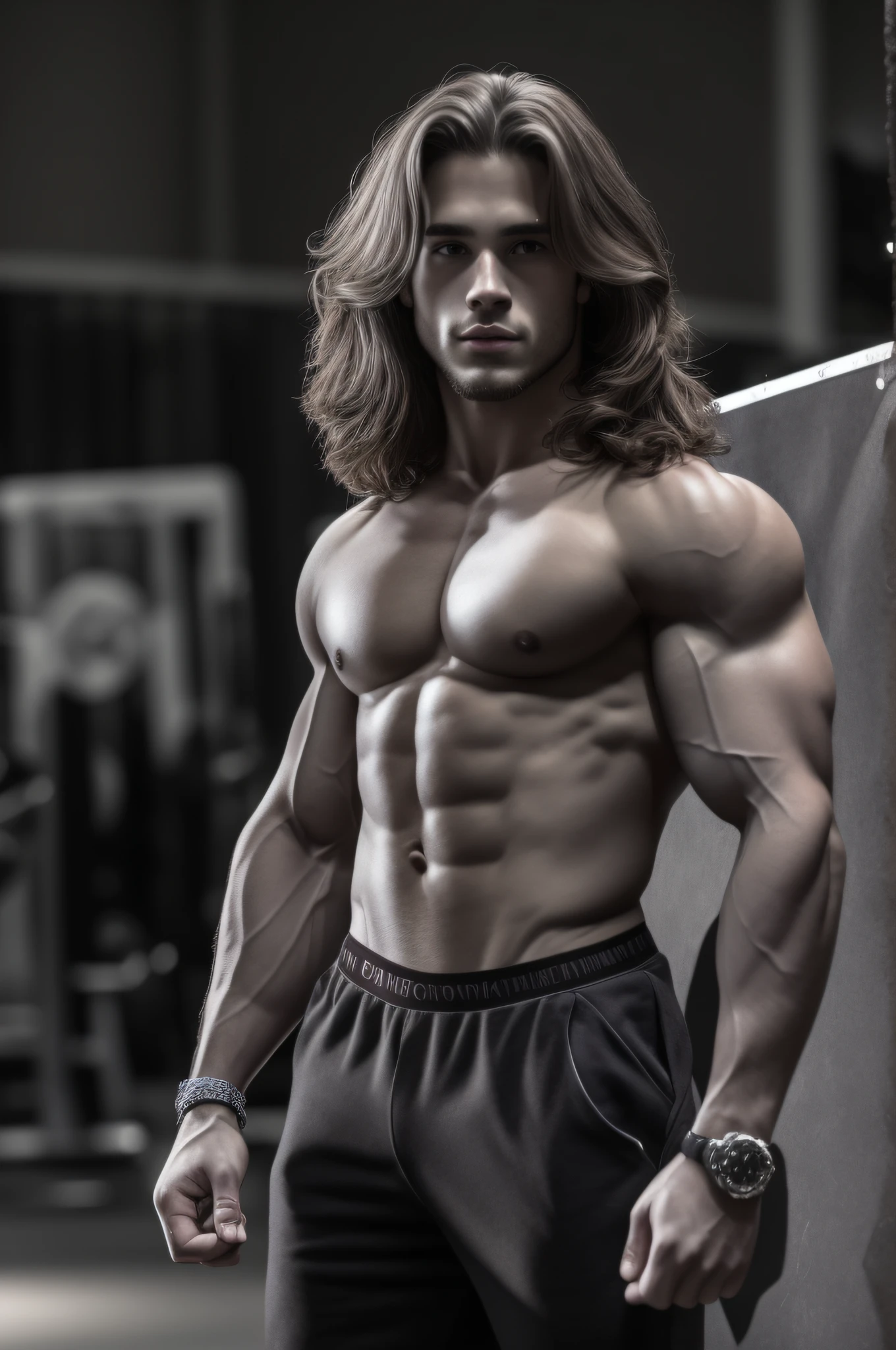 1boy, 18-year-old fuckboy NPC bodybuilder with a cocky attitude, exuding the perfect fusion of Spencer Boldmah and Cody Calafiore, showcasing his long hair and confident presence at a men's physique competition. Enhanced with HDR technology, this image depicts a true masterpiece, 8K resolution, candid backstage photo by JM Manion, pec cleavage, cumgutters, (perfectly sculpted, meticulously detailed hands), textured skin, balanced shadows and highlights"