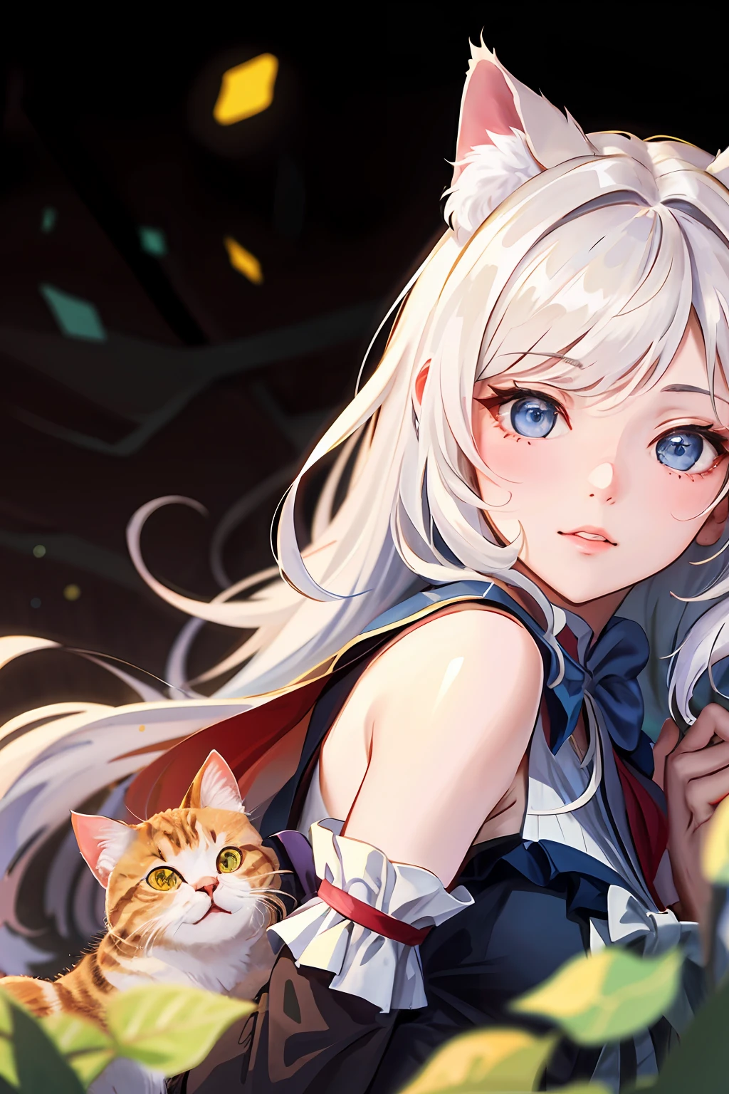 (highres, best quality:1.2), radiance, soft contours, beautiful drawing, cowboy shot, (soft focus:1.5) on the Foreground, (Bokeh-filled Foreground:1.2), Shallow Depth of Field, Delicate Blur, Subtle Transitions, Depth and Atmosphere, masterpiece,ultra realistic,32k,extremely detailed CG unity 8k wallpaper, best quality, masterpiece, 1girl, fluffy hair, cat ears, cat eyes, magical girl, cosmic,