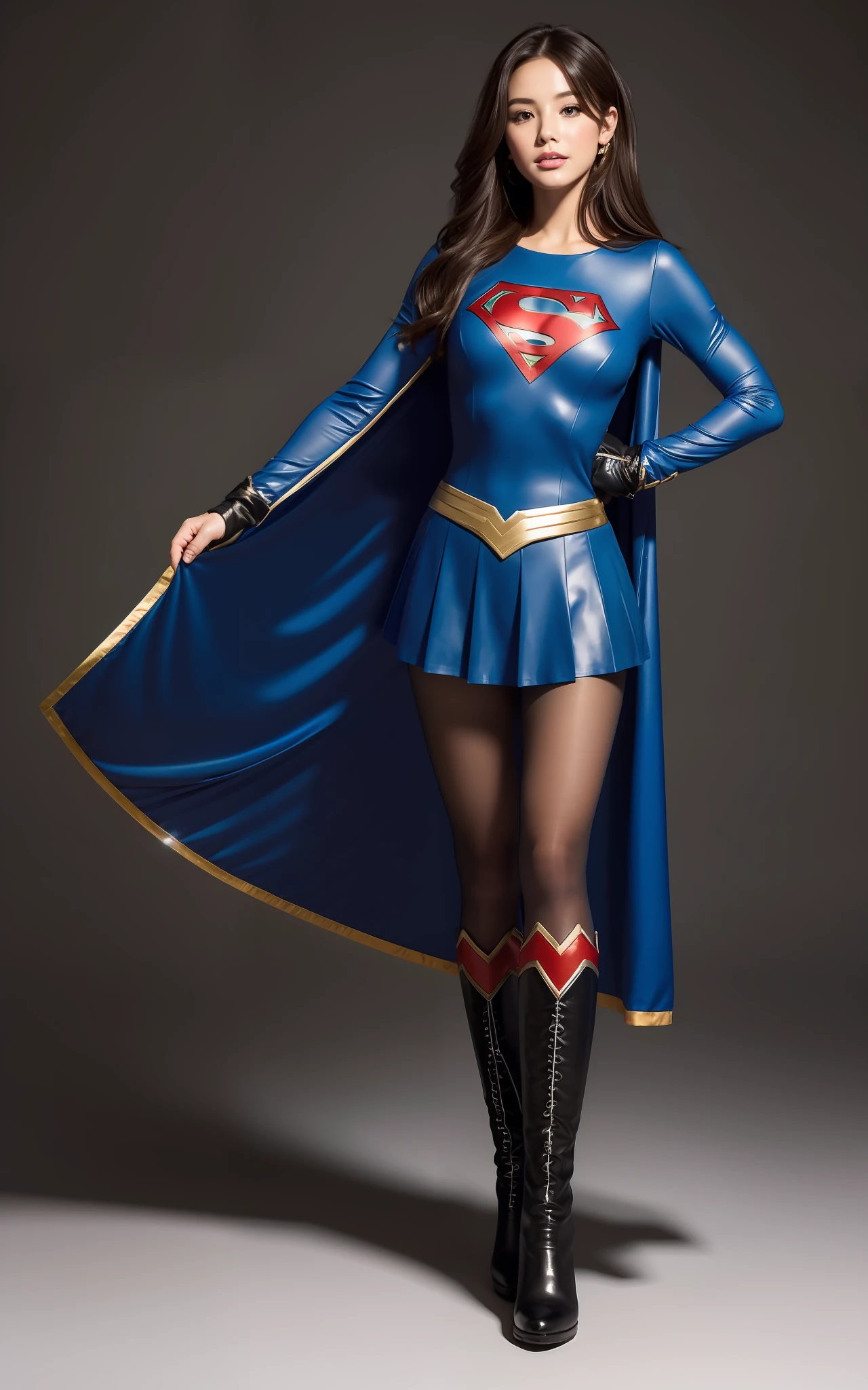 ((super girl))、Use costumes with preprocessed images、((Boots are red))、Fits body lines with red gloves、Detailed muscles、rather large breasts、a beautiful detailed girl, super girl、Superheroine、((Bishoujo Warrior))、defeat、fight、pantyhose、Beautiful legs、Fit Costumes、extremely detailed eye and face, beatiful detailed eyes, ultra-detailliert, hight resolution, ighly detailed, top-quality, ​masterpiece, illustratio, ighly detailed, nffsw, unification, 8K Picture Wallpaper, magnifica, finely detail, ​masterpiece, top-quality, 、((panthyhose))、((Black pantyhose))、((top-quality、8K、​masterpiece:1.3))、sharp:1.2、Perfect Body Beauty:1.4、Slim abs:1.2、