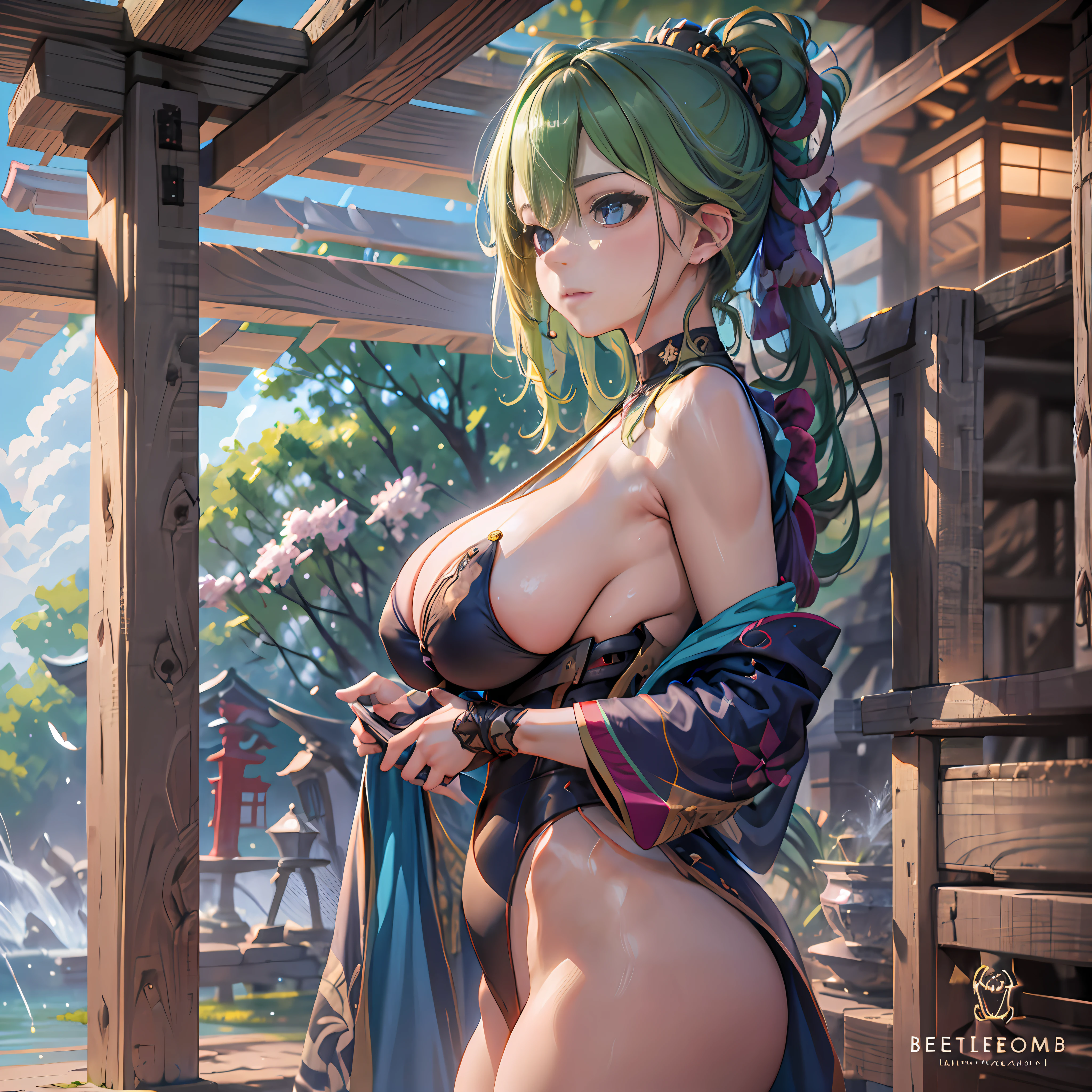 Whole body, (NSTDA.:1.2), (10, beste-Qualit, master-piece: 1.4), ultra-high resolution, (lifelike, photorealistic portrait: 1.48), 20 age, Cute Girl, Beautiful girl striptease, Nude, Famous Japanese actors, gigantic breasts, Blue Eyes, Head tilt, cowboy shot, from the side, looking at the audience, expressionless, Beautiful lake, Zeiss 150mm F/ 2.8 Hasselblad, In Japanese shrines, Whole body, foot, Ultra-Wide Angle