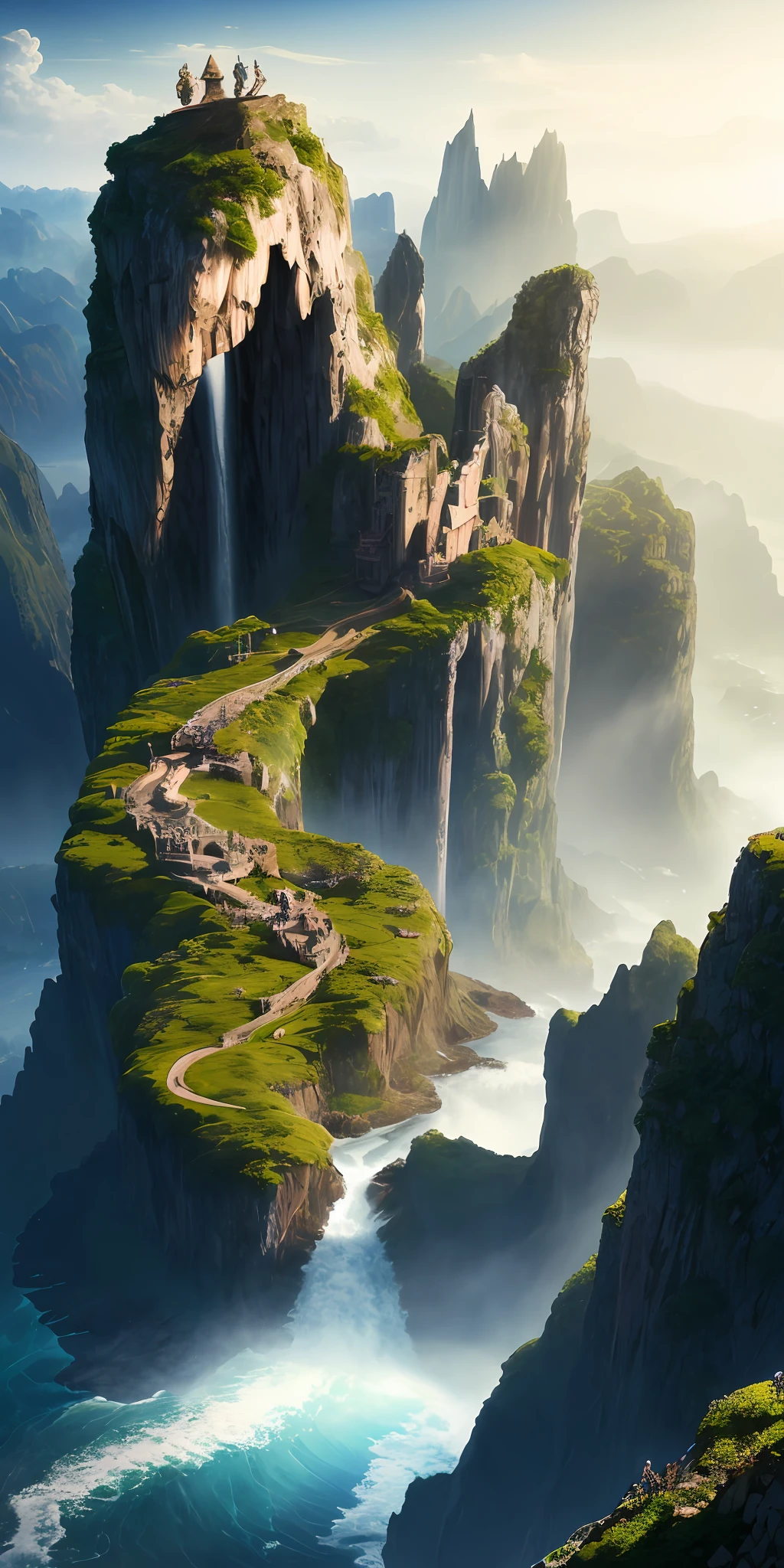 Masterpiece, best quality, high quality, extremely detailed CG unity 8k wallpaper, landscape, outdoor, sky, cloud, sky, no humans, mountain, landscape, water, tree, blue sky, waterfall, cliff, nature, lake, river , cloudy skies, award winning photography, bokeh, depth of field, HDR, bloom, chromatic aberration, photorealism, very detailed, trending on artstation, trending on CGsociety, intricate, high detail, dramatic, midjourney art