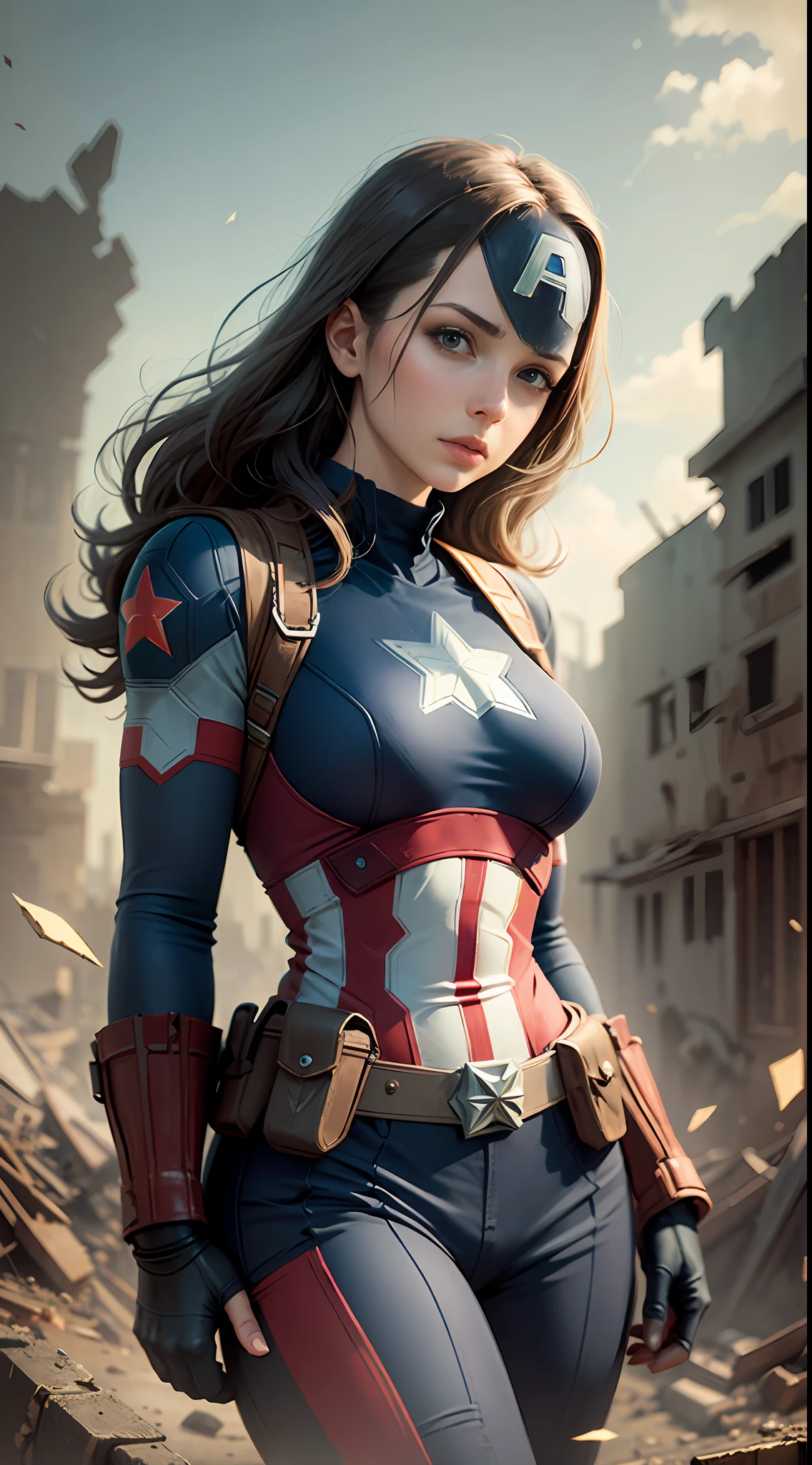 Female version of Captain America background mechanical ruins
