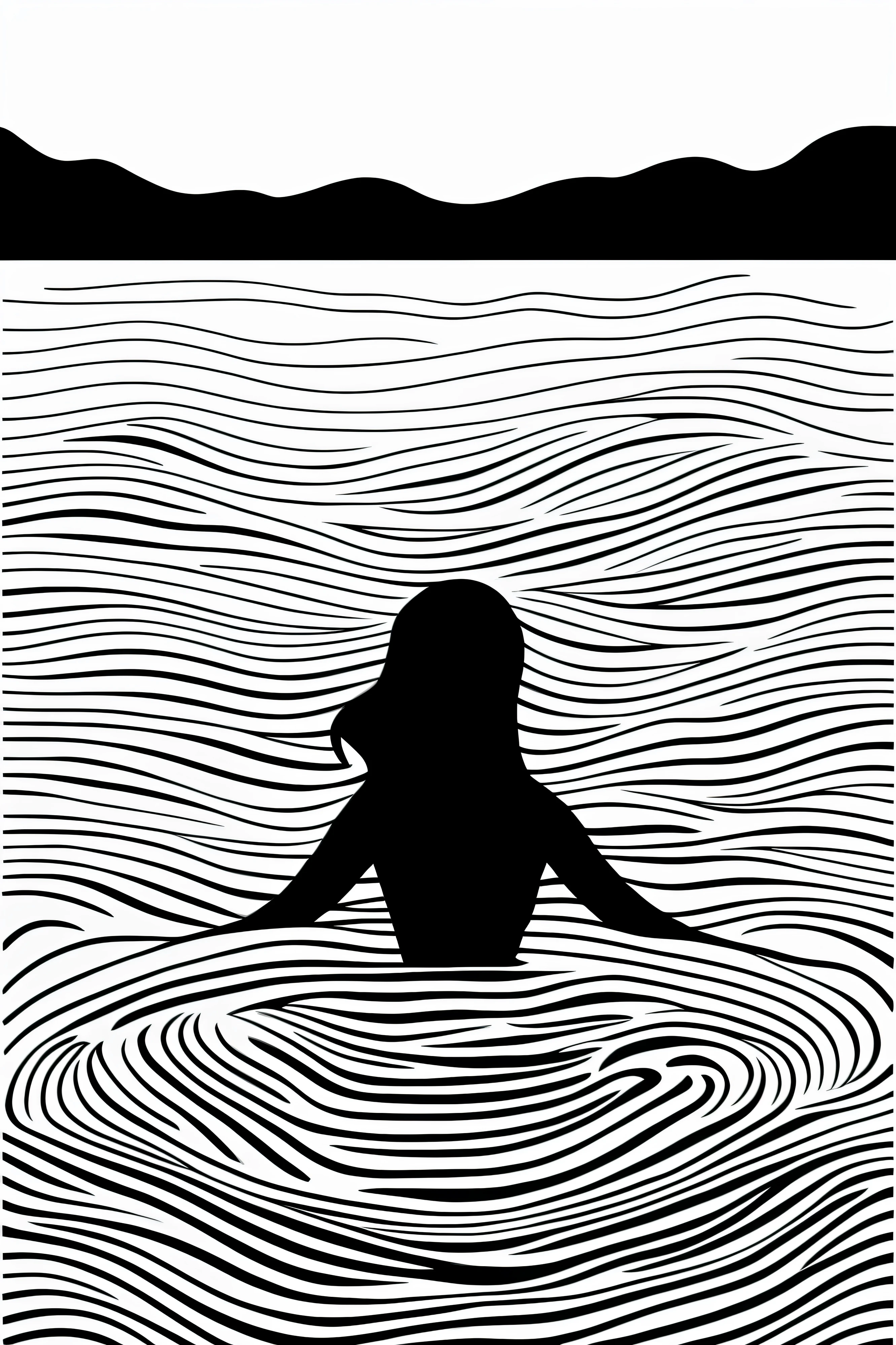 a black and white drawing of a woman bathing in the waves, vector line - art style, illustration black outlining, illustration line art style, thick vector line art, line art portrait, exquisite line art, line art illustration, in style of digital illustration, vector line art, outlined art, vector style drawing, bold line art, glowwave girl portrait, thin line art