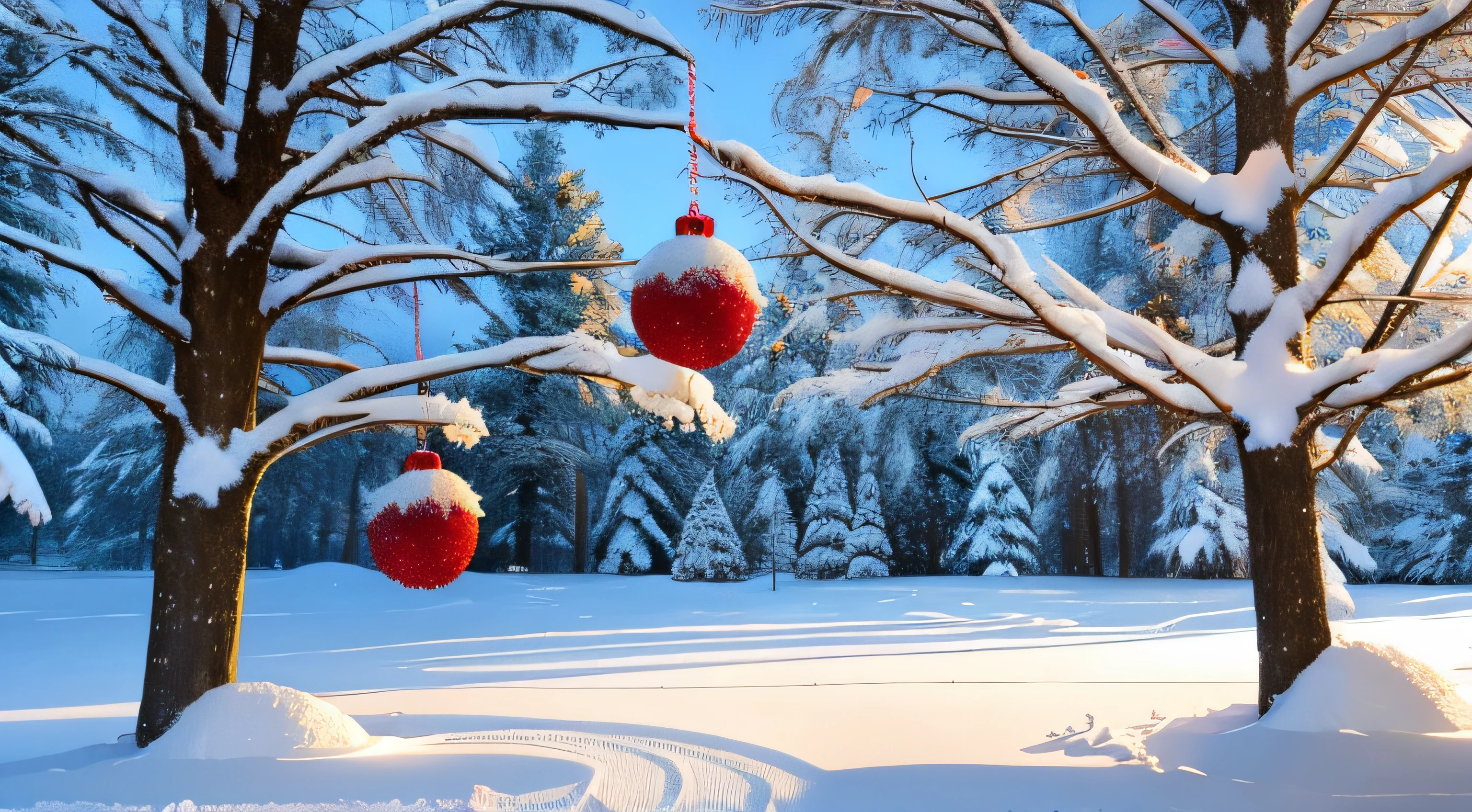 Christmas Balls Hanging With Snowy Fir branches --auto