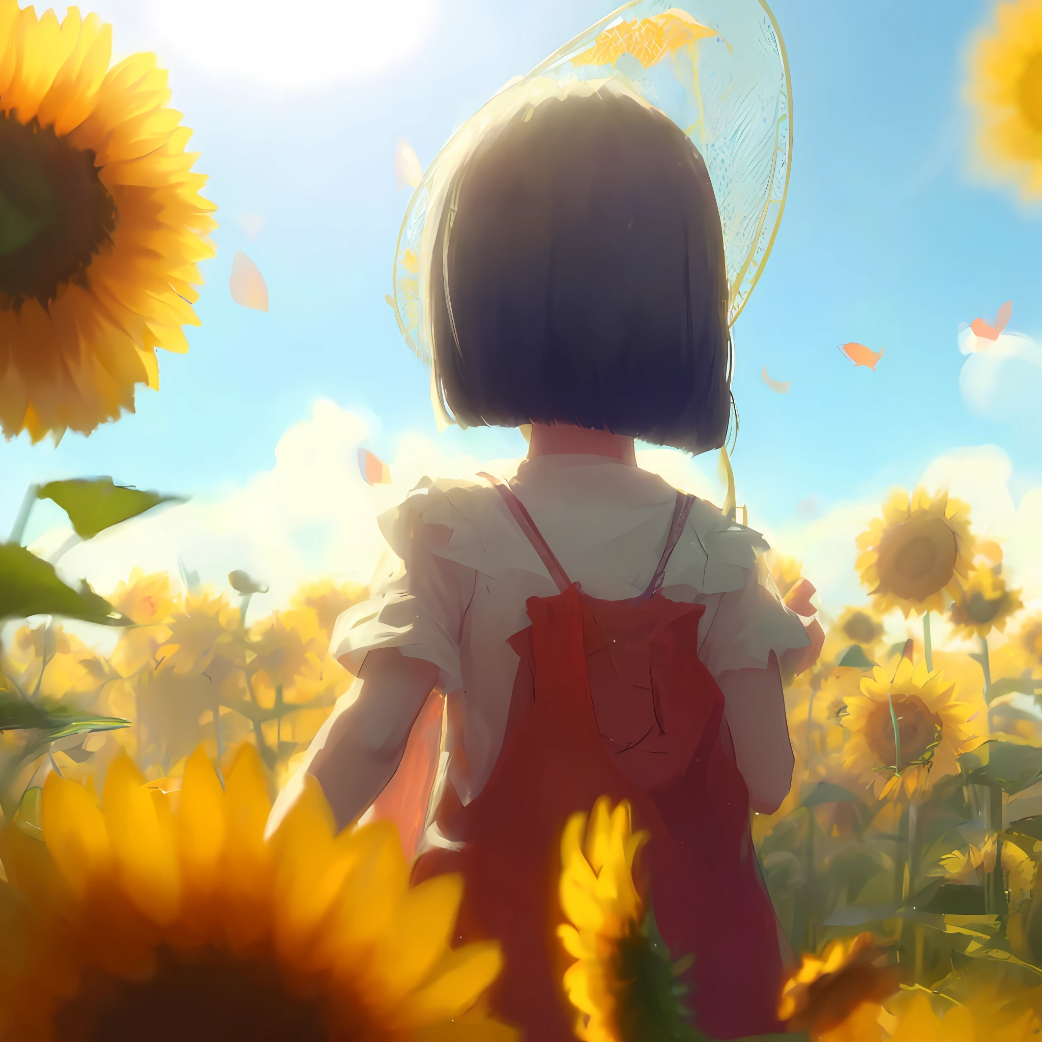 Close up portrait of a person standing in a sunflower field, Beautiful sunflower anime girl, atey ghailan 8 k, artwork in the style of guweiz, today's featured anime still, realistic anime 3 d style, Anime style. 8K, makoto shinkai cyril rolando, anime style 4 k, girl in flower field