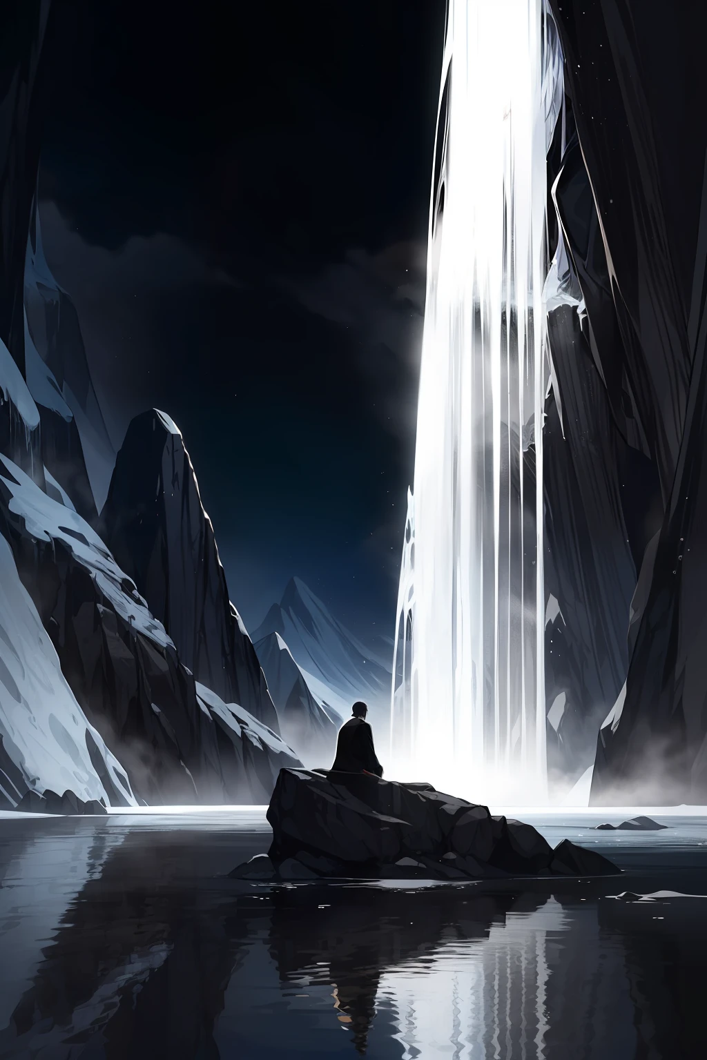 He was dressed in a dark black robe,Like an undercurrent in the night sky,Mysterious and deep。Delicate silver thread pattern on the robe,As natural as flowing water,Shimmering in the dark,It implies his identity and nobility。His long hair was like snow,Pure and cold,Falls from the back of the neck,It's like a white waterfall,Flowing in silence。 His face is as resolute as a sculpture,No superfluous expressions,Like a frozen snowy mountain,Cold and mysterious。Those cold eyes,Like a distant sea of stars,Hidden in the troubles and complexities of the world。The bridge of his nose is high,The jawline is well defined,Like a sword that has been baptized by time,Tenacious, powerful。 His temperament is restrained,It's like the top of a snow-capped mountain isolated from the rest of the world,Cold and clear。It was as if he was born in an ancient style,Grow up in the prime of life,Posthumous independence,Sit back and watch the tide change。His every move,All with the elegance and calmness of the ancient style,Every detail reveals his wisdom and composure。 He seemed to observe everything around him in perpetual silence,His deep emotions and thoughts,Like an eternal mystery。His presence,It's like an unfinished poem,Leave the world with endless reverie and reflection。It is a unique landscape in the world of ancient style,It was the cold and charming man with long white hair,It is a cold and mysterious ancient style man。